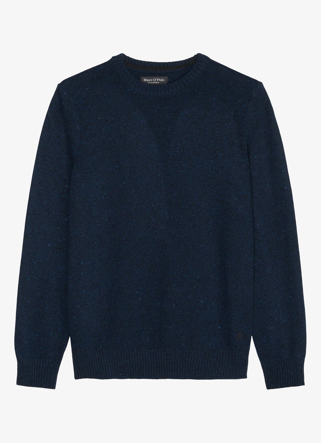 Marc O'Polo Fijngebreide pullover in wolblend met gemêleerd dessin - voorkant 4 donkerblauw
