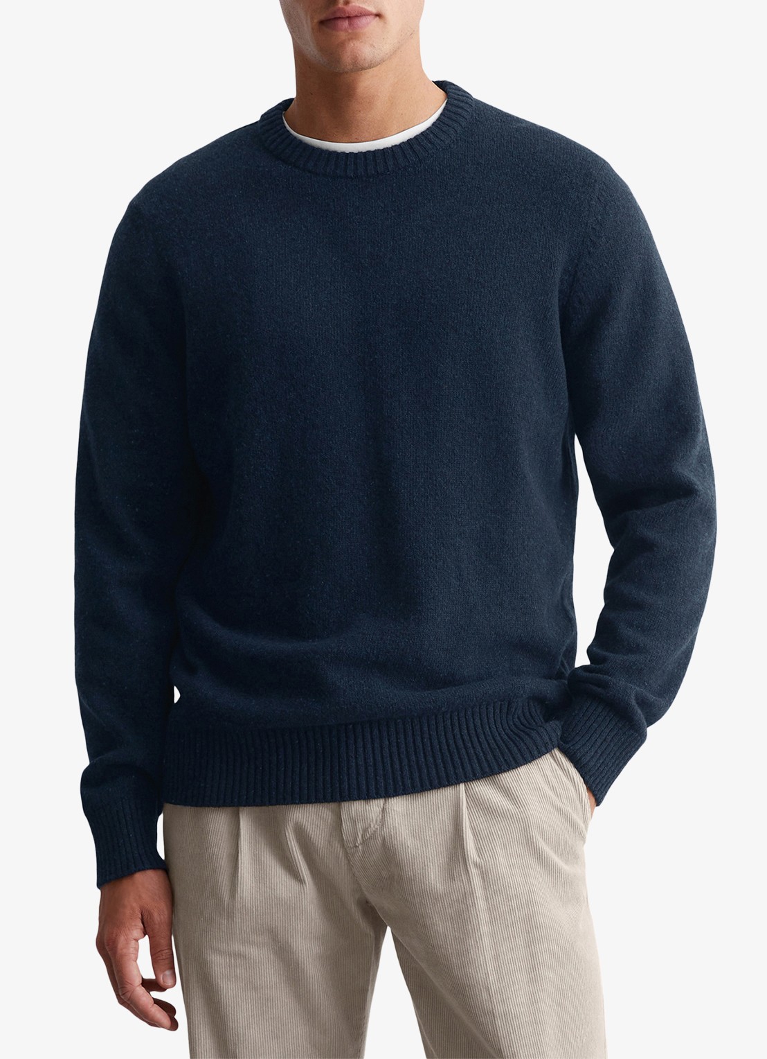 Marc O'Polo Fijngebreide pullover in wolblend met gemêleerd dessin - voorkant 5 donkerblauw