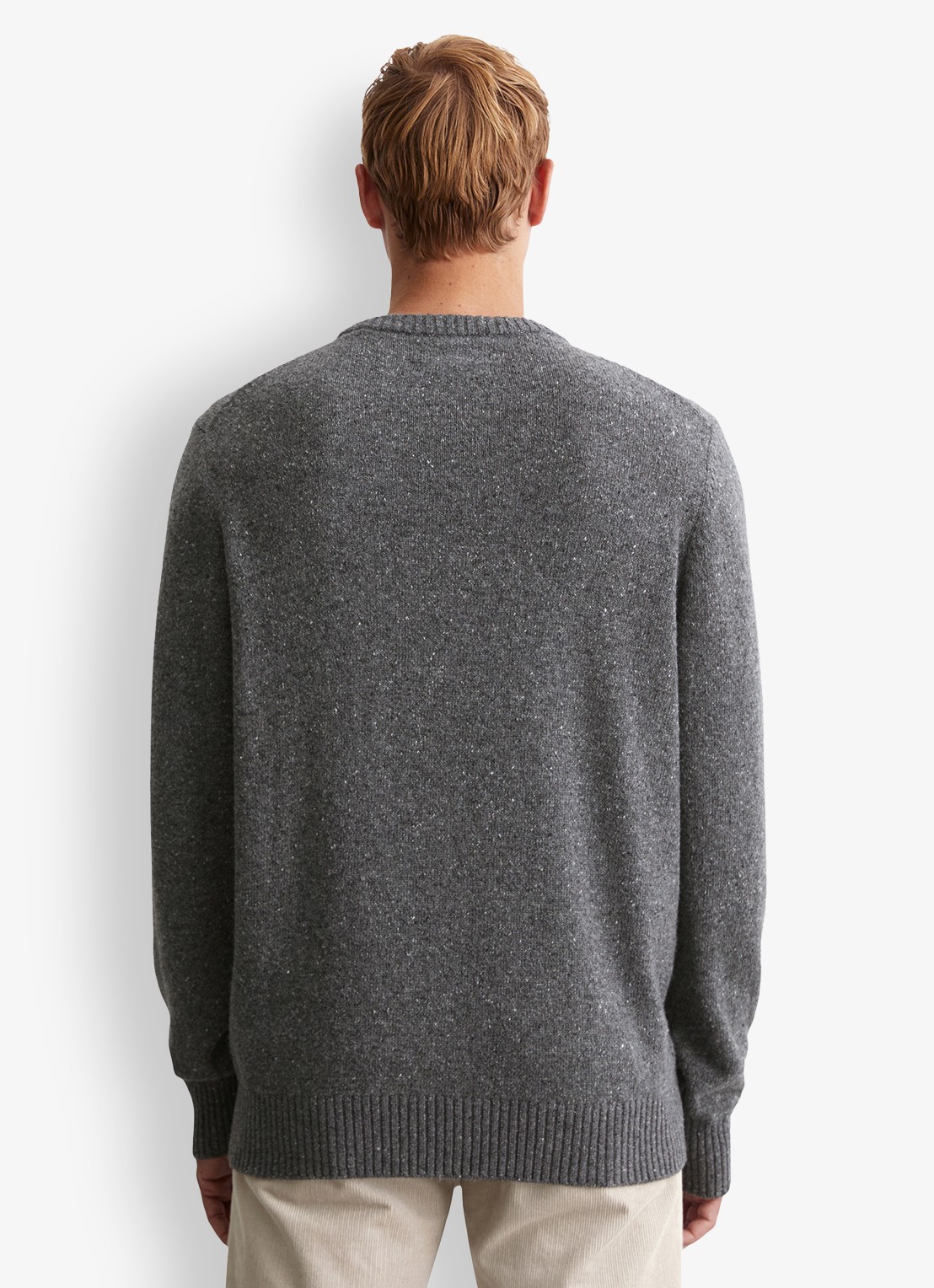 Marc O'Polo Fijngebreide pullover in wolblend met gemêleerd dessin - achterkant 7 lichtgrijs