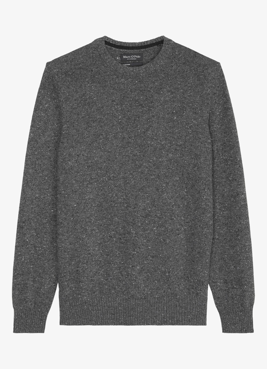 Marc O'Polo Fijngebreide pullover in wolblend met gemêleerd dessin - voorkant 4 lichtgrijs