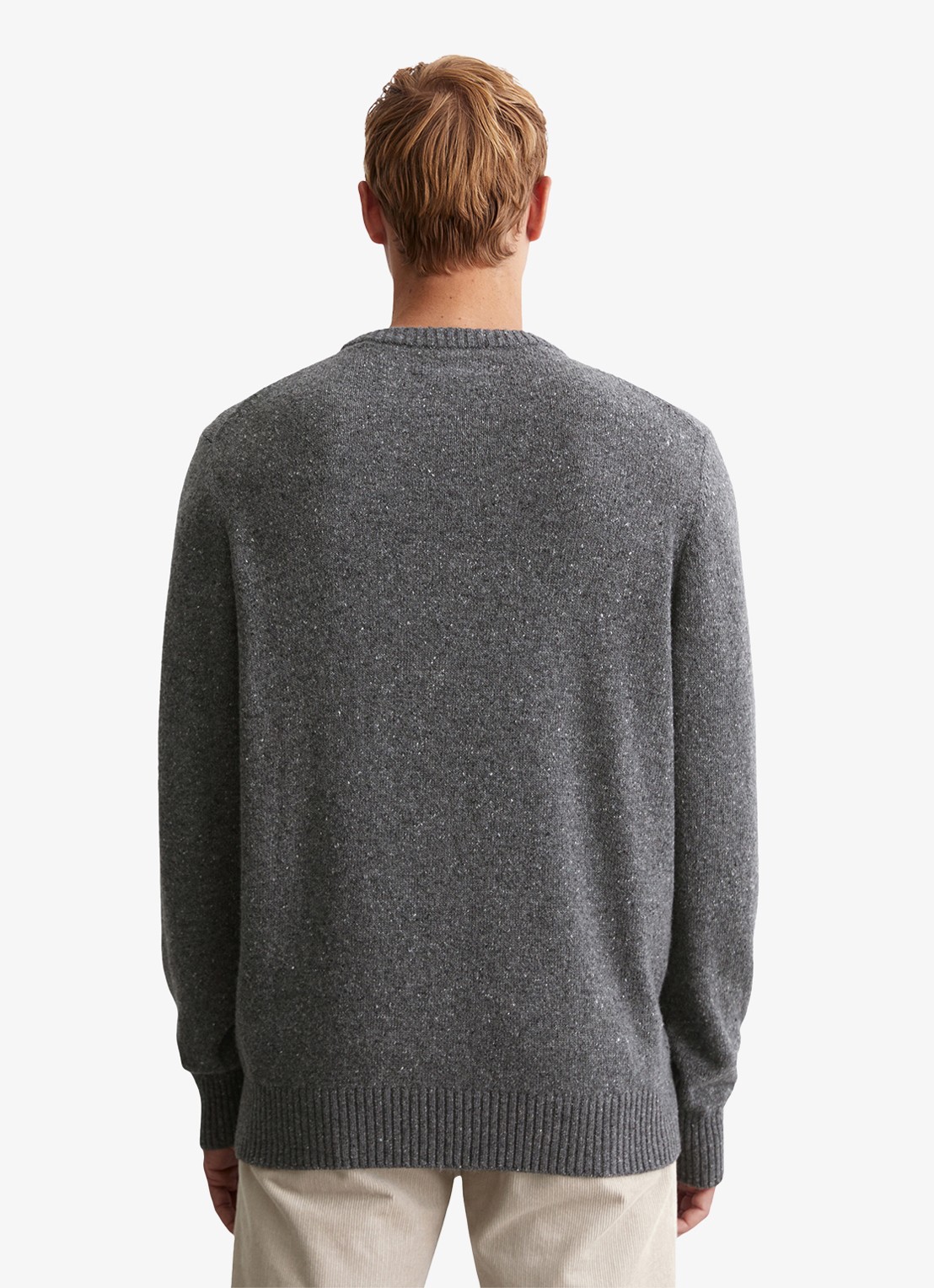 Marc O'Polo Fijngebreide pullover in wolblend met gemêleerd dessin - achterkant 8 lichtgrijs