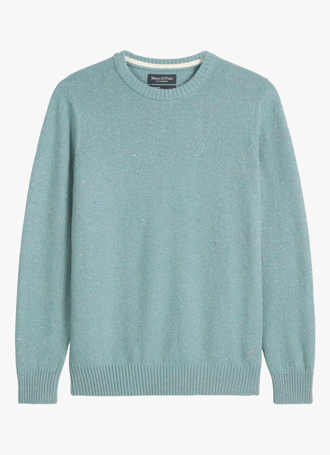 Marc O'Polo Fijngebreide pullover in wolblend met gemêleerd dessin - voorkant 4 lichtblauw