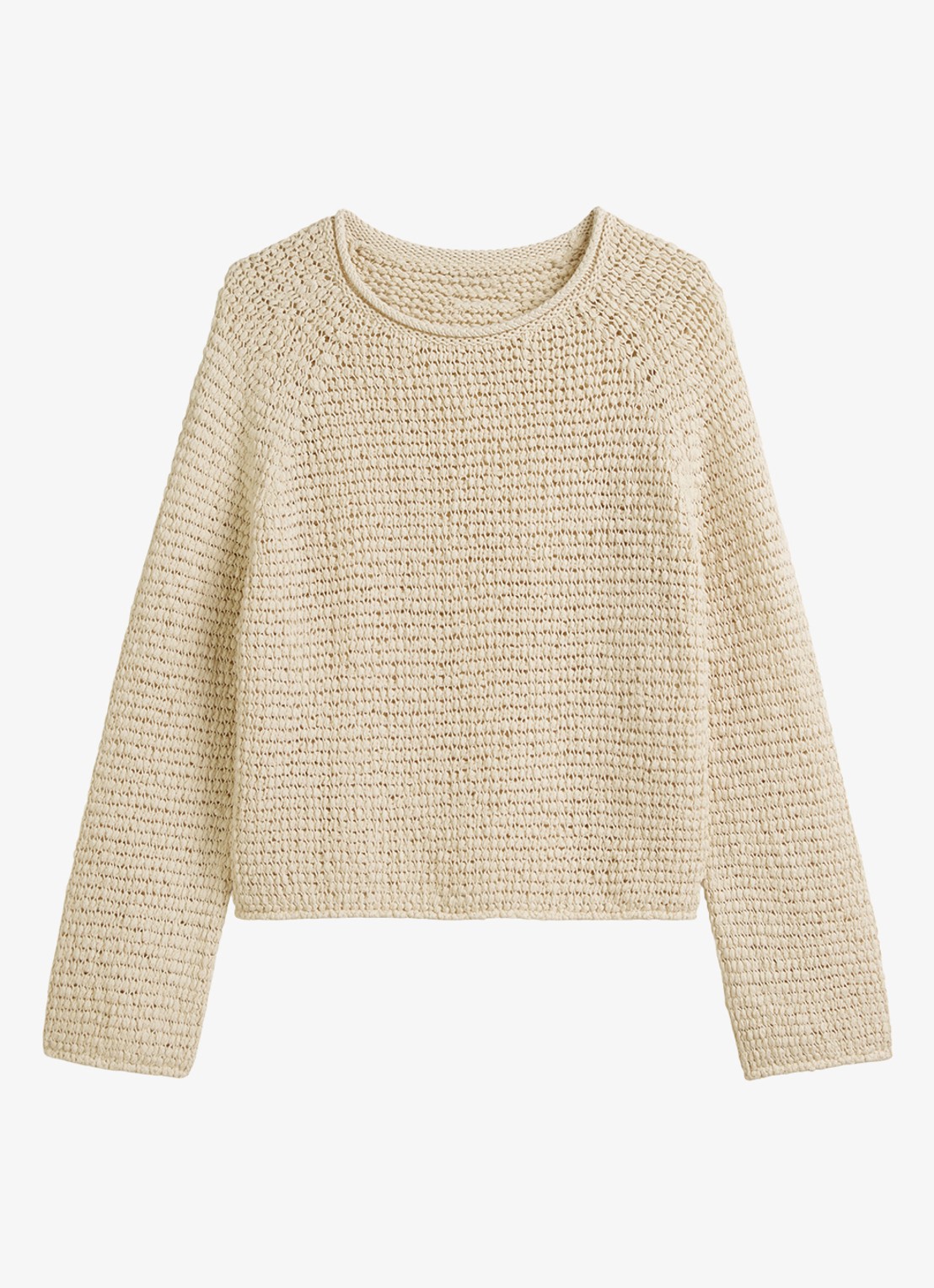 Marc O'Polo Fijngebreide pullover met opengebreid dessin - voorkant beige