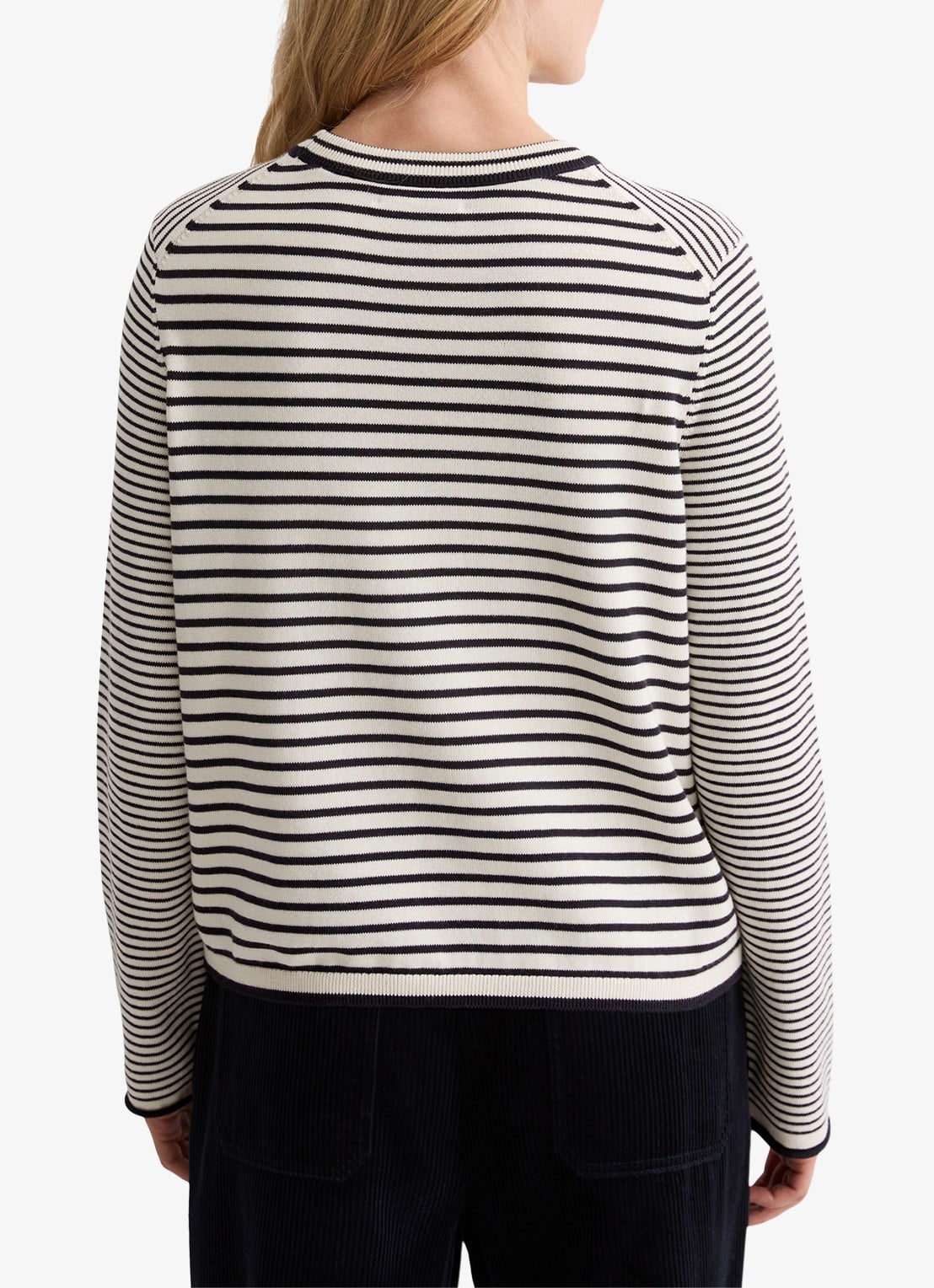 Marc O'Polo Fijngebreide pullover met streepprint - achterkant zwart