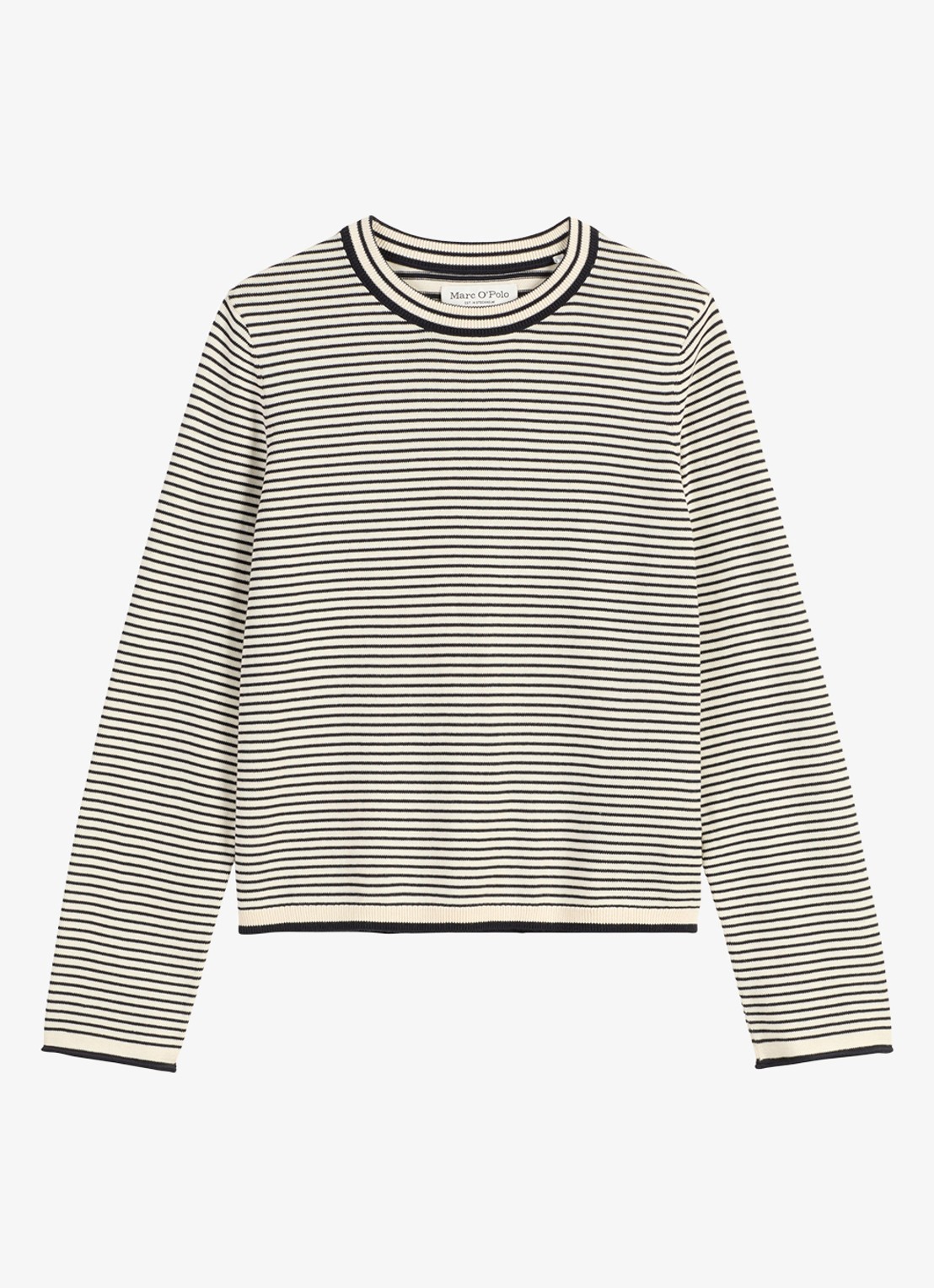 Marc O'Polo Fijngebreide pullover met streepprint - voorkant 2 zwart