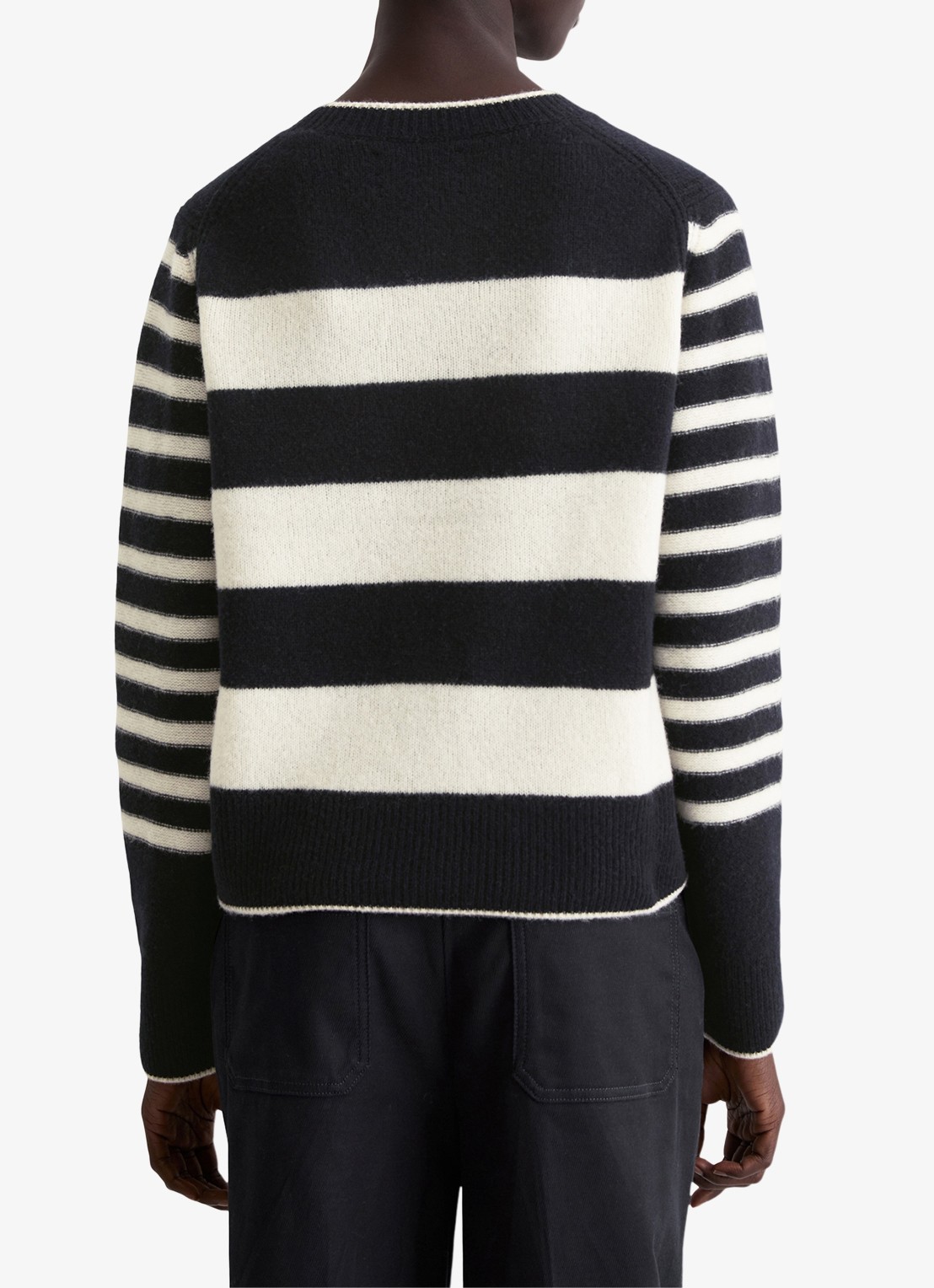 Marc O'Polo Fijngebreide pullover met streepprint - achterkant 3 zwart