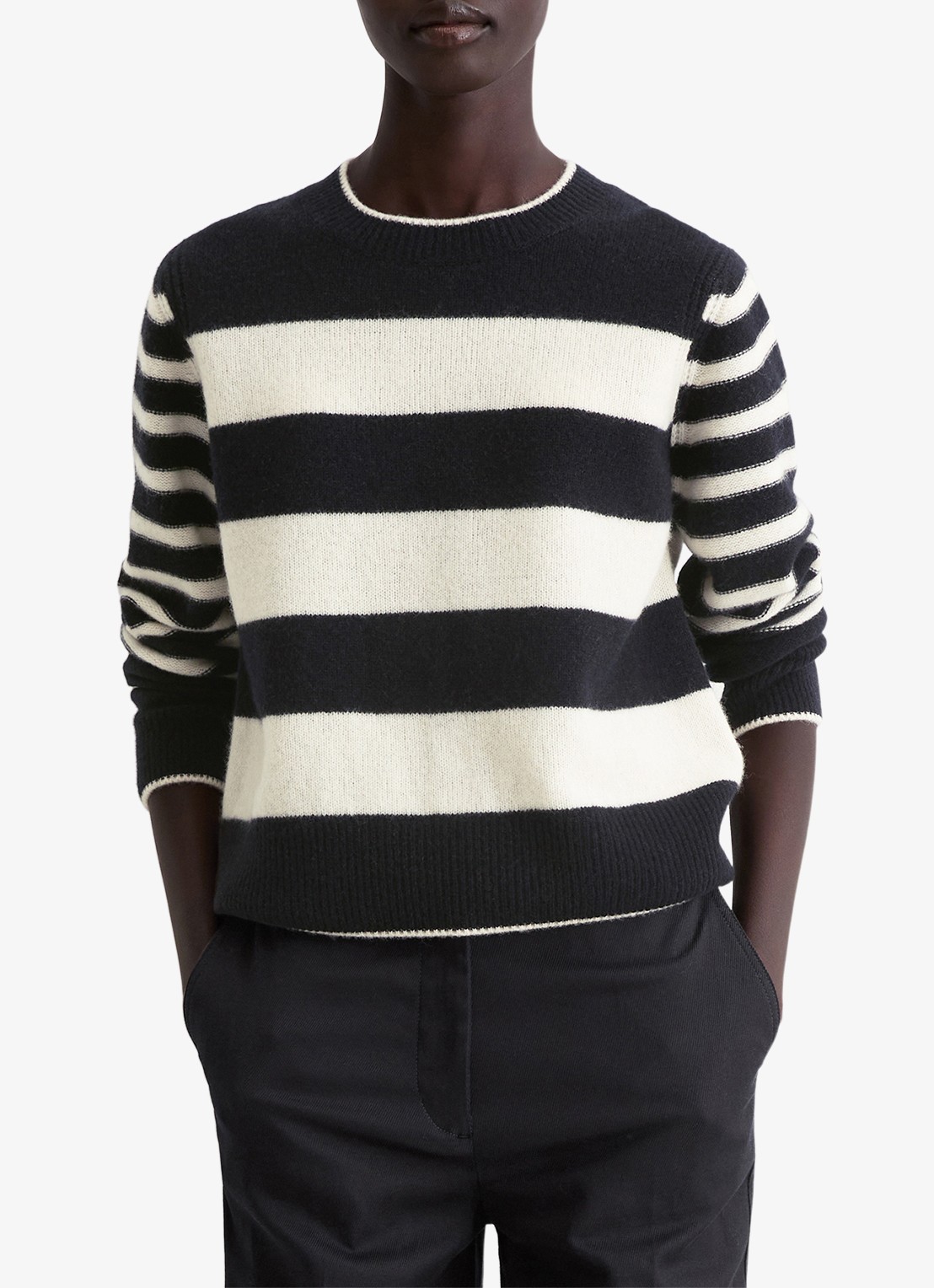 Marc O'Polo Fijngebreide pullover met streepprint - detail 4 zwart