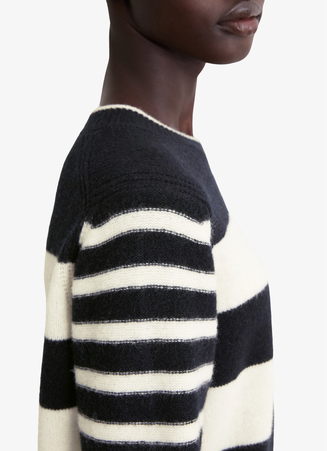 Marc O'Polo Fijngebreide pullover met streepprint - detail 5 zwart