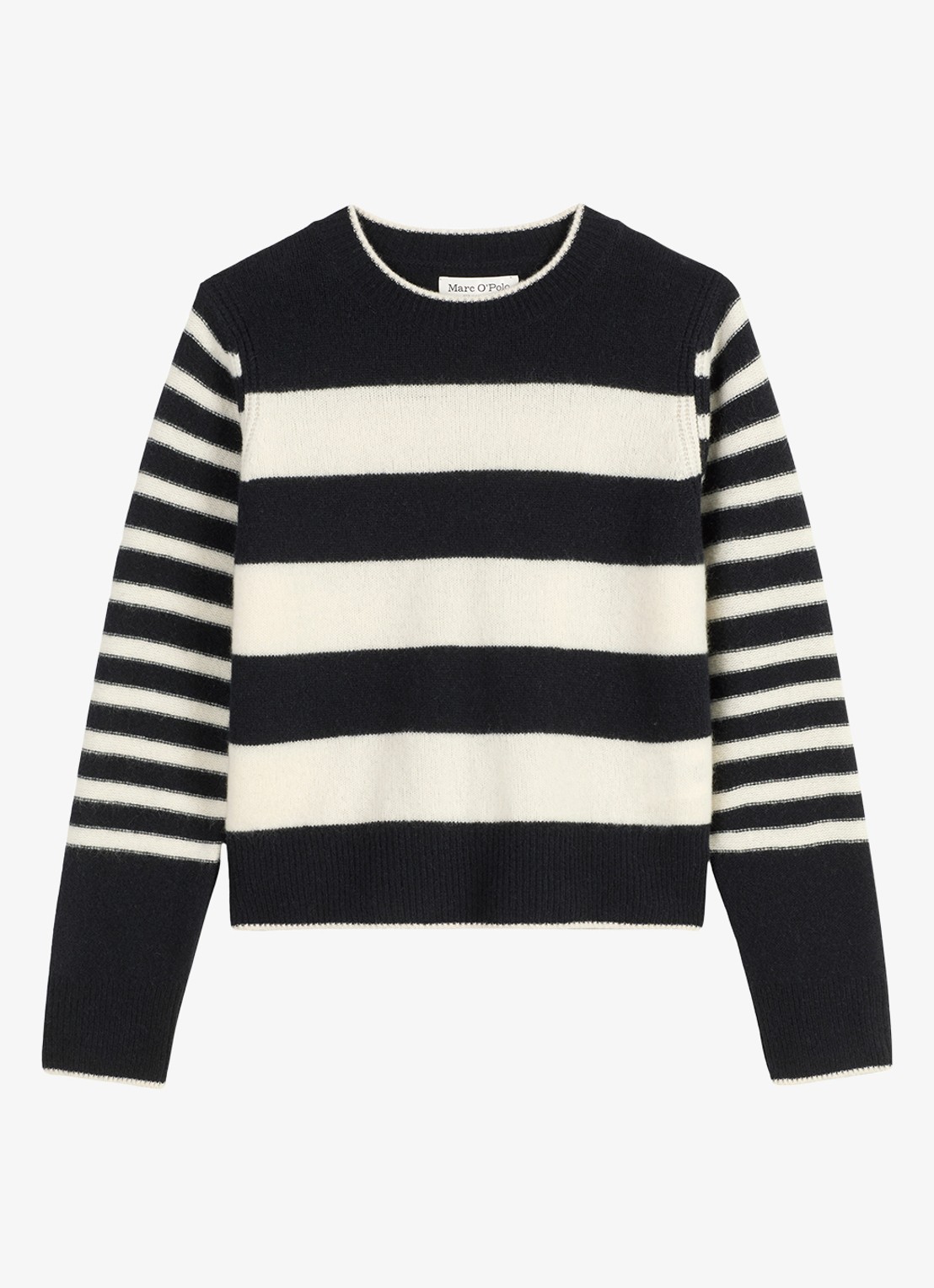 Marc O'Polo Fijngebreide pullover met streepprint - voorkant zwart