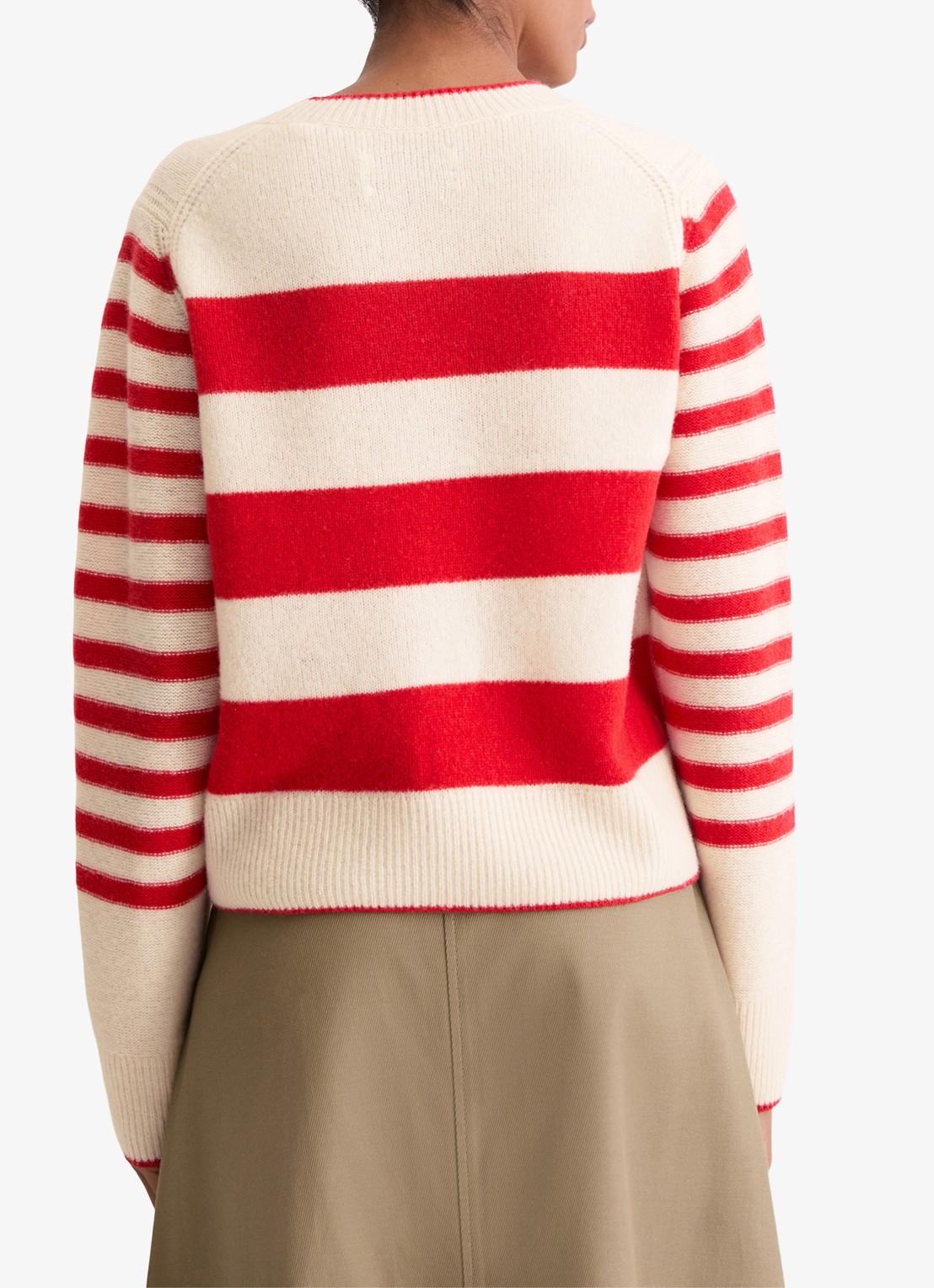 Marc O'Polo Fijngebreide pullover met streepprint - achterkant 5 rood