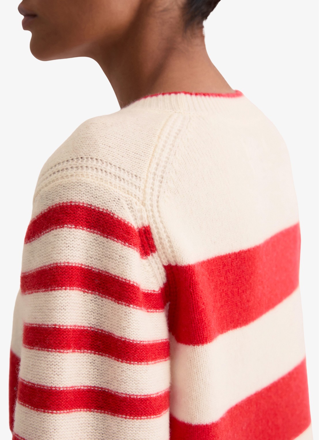 Marc O'Polo Fijngebreide pullover met streepprint - detail 4 rood