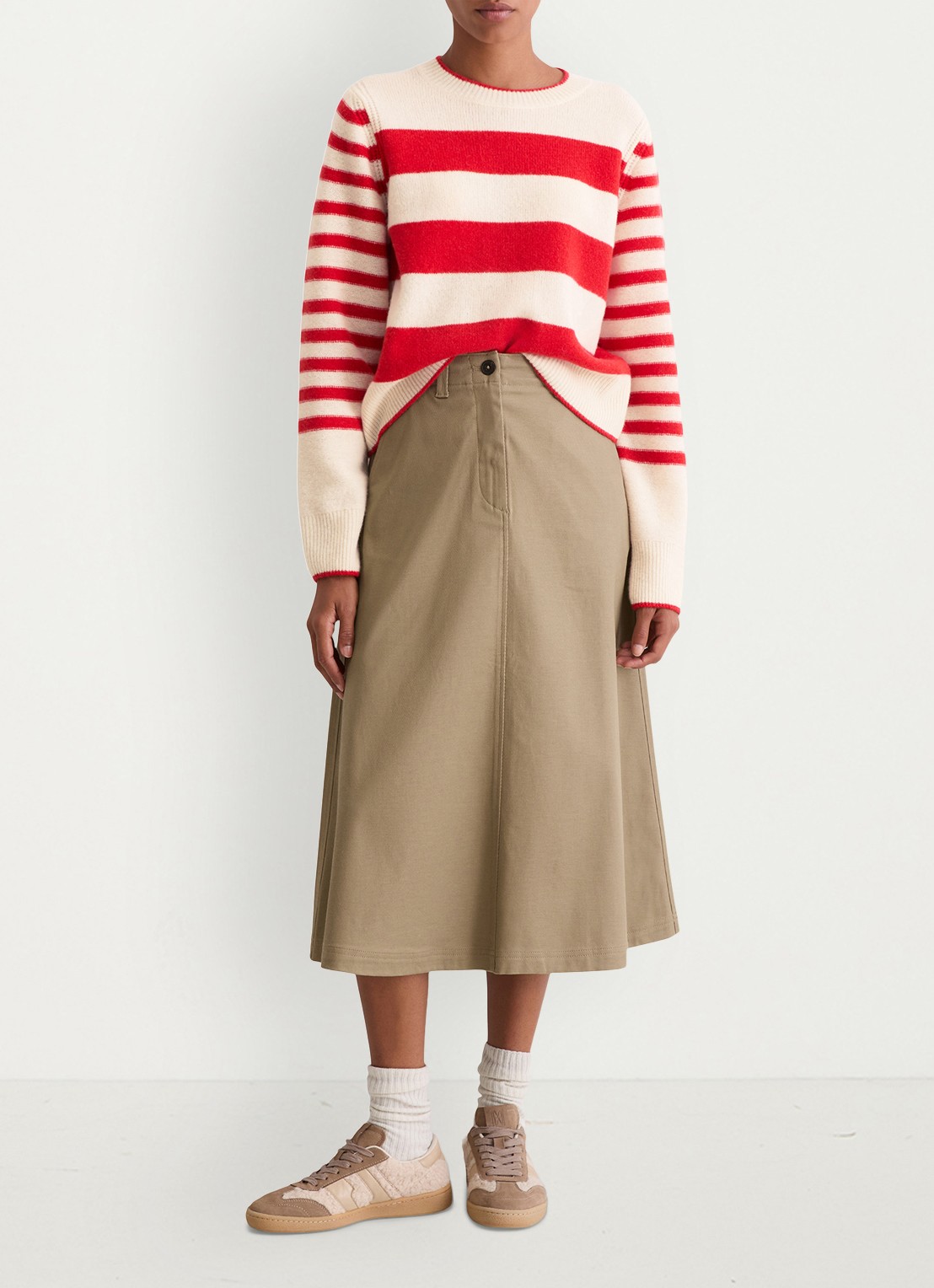 Marc O'Polo Fijngebreide pullover met streepprint - voorkant 2 rood