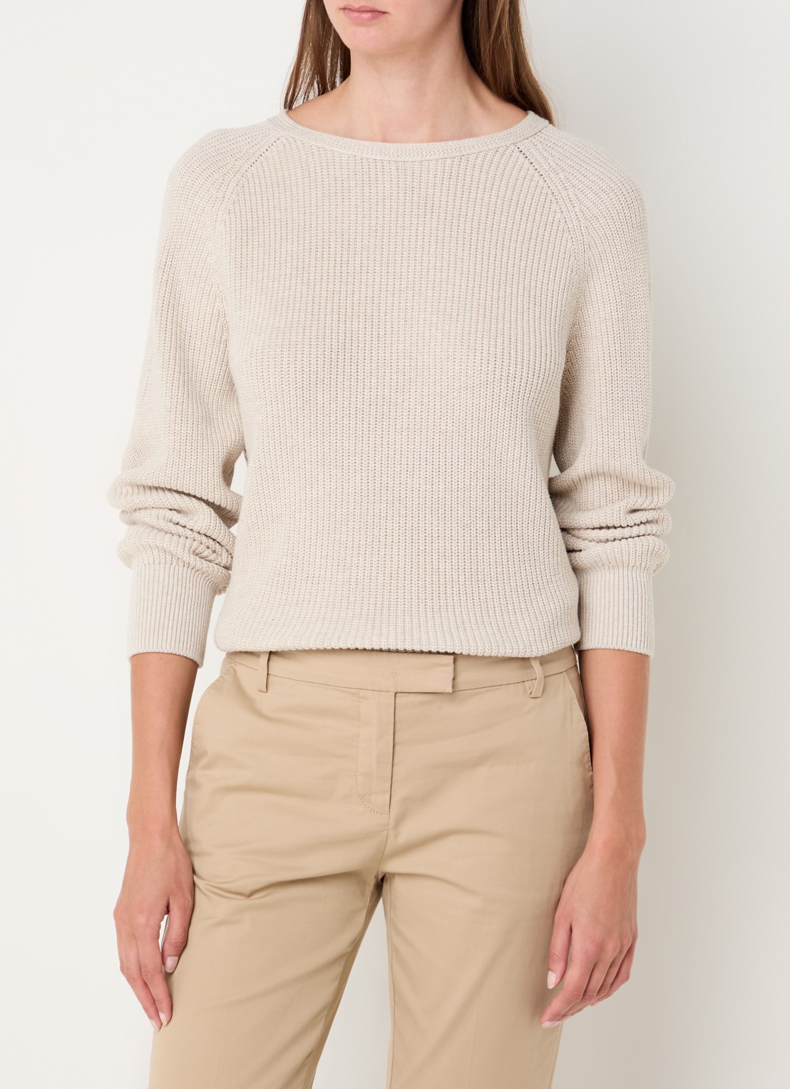 Marc O'Polo Fijngebreide pullover met stretch - detail zand