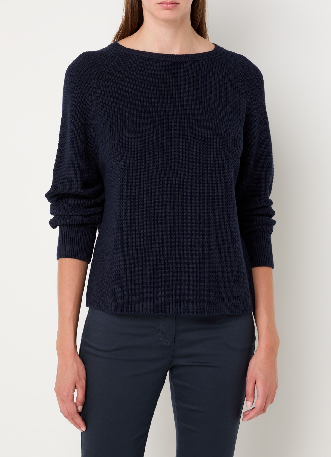 Marc O'Polo Fijngebreide pullover met stretch - detail 4 donkerblauw