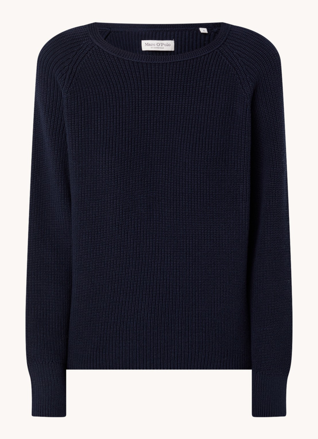 Marc O'Polo Fijngebreide pullover met stretch - voorkant donkerblauw
