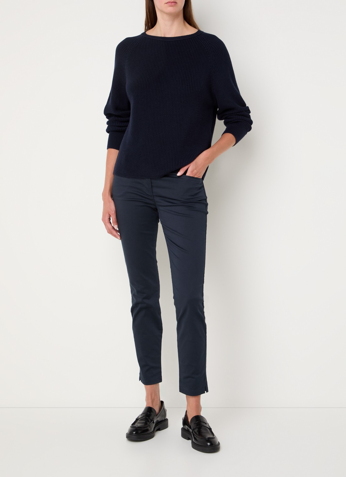Marc O'Polo Fijngebreide pullover met stretch - voorkant 2 donkerblauw