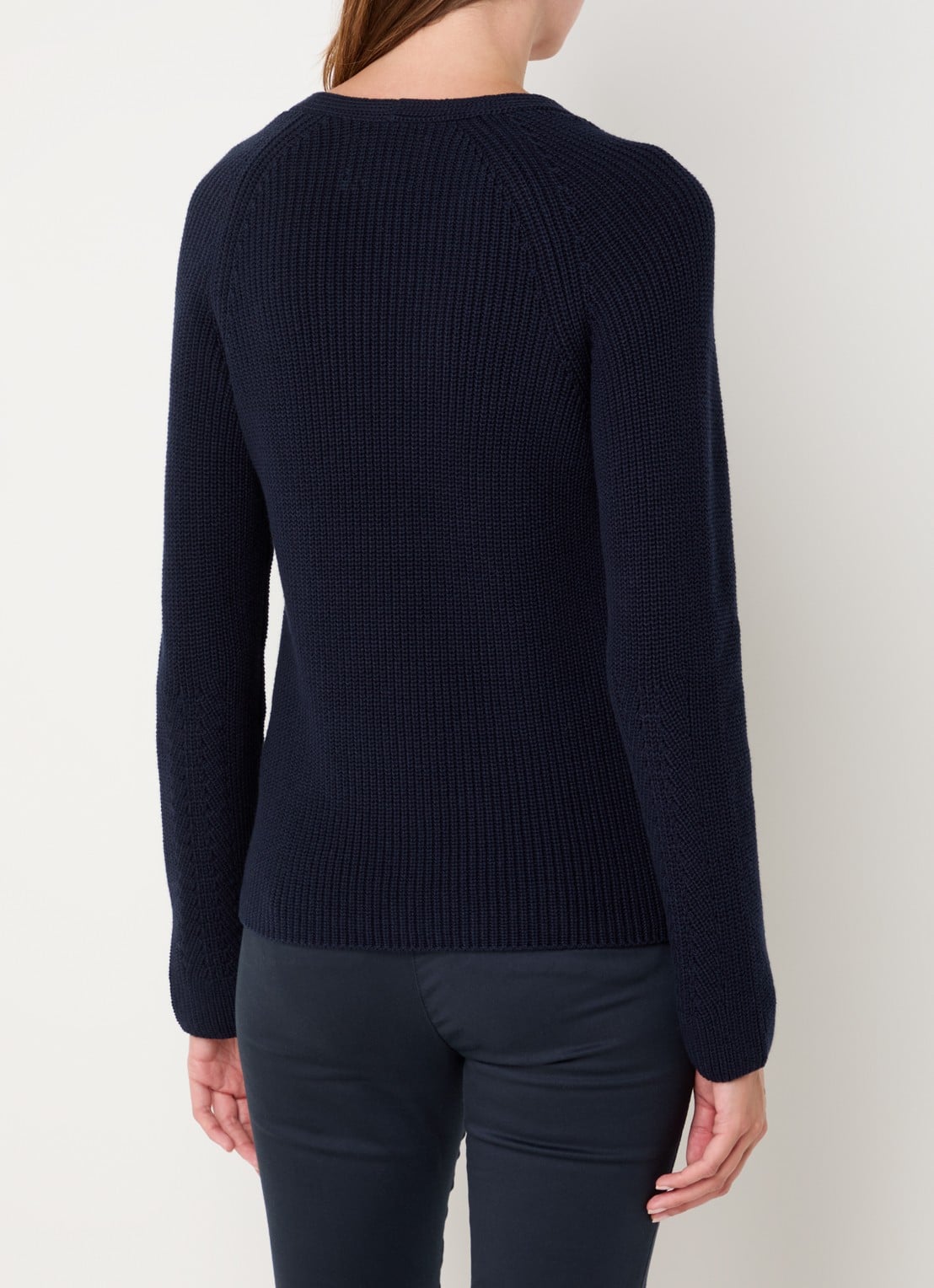 Marc O'Polo Fijngebreide pullover met V-hals - achterkant donkerblauw