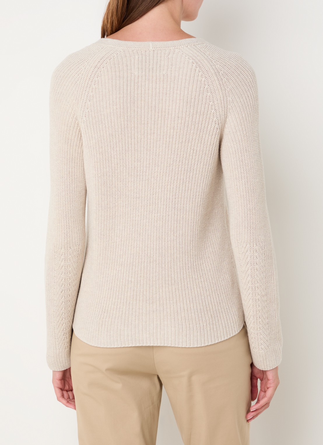 Marc O'Polo Fijngebreide pullover met V-hals - achterkant 4 zand