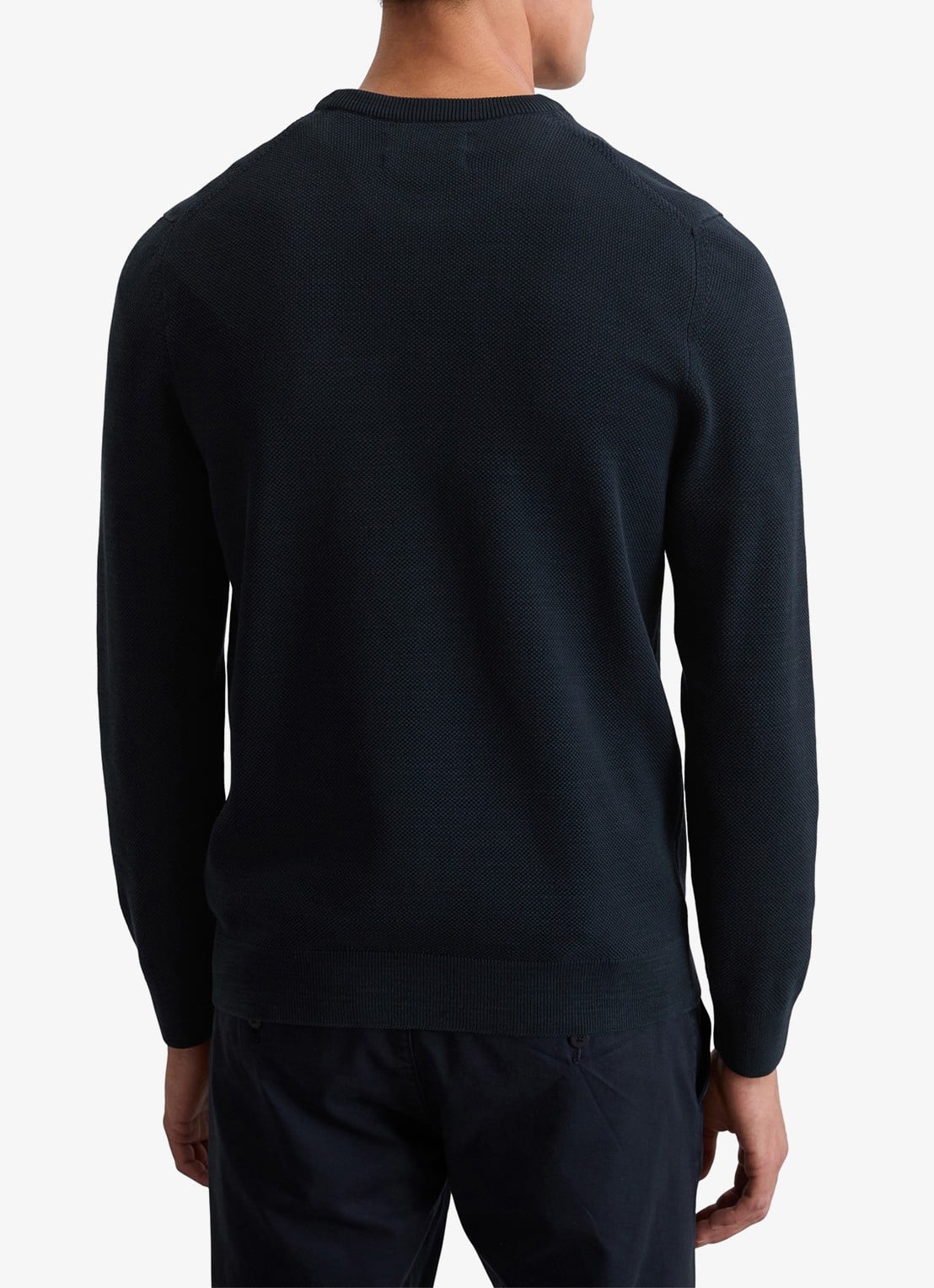 Marc O'Polo Fijngebreide pullover van katoen - achterkant 3 donkerblauw