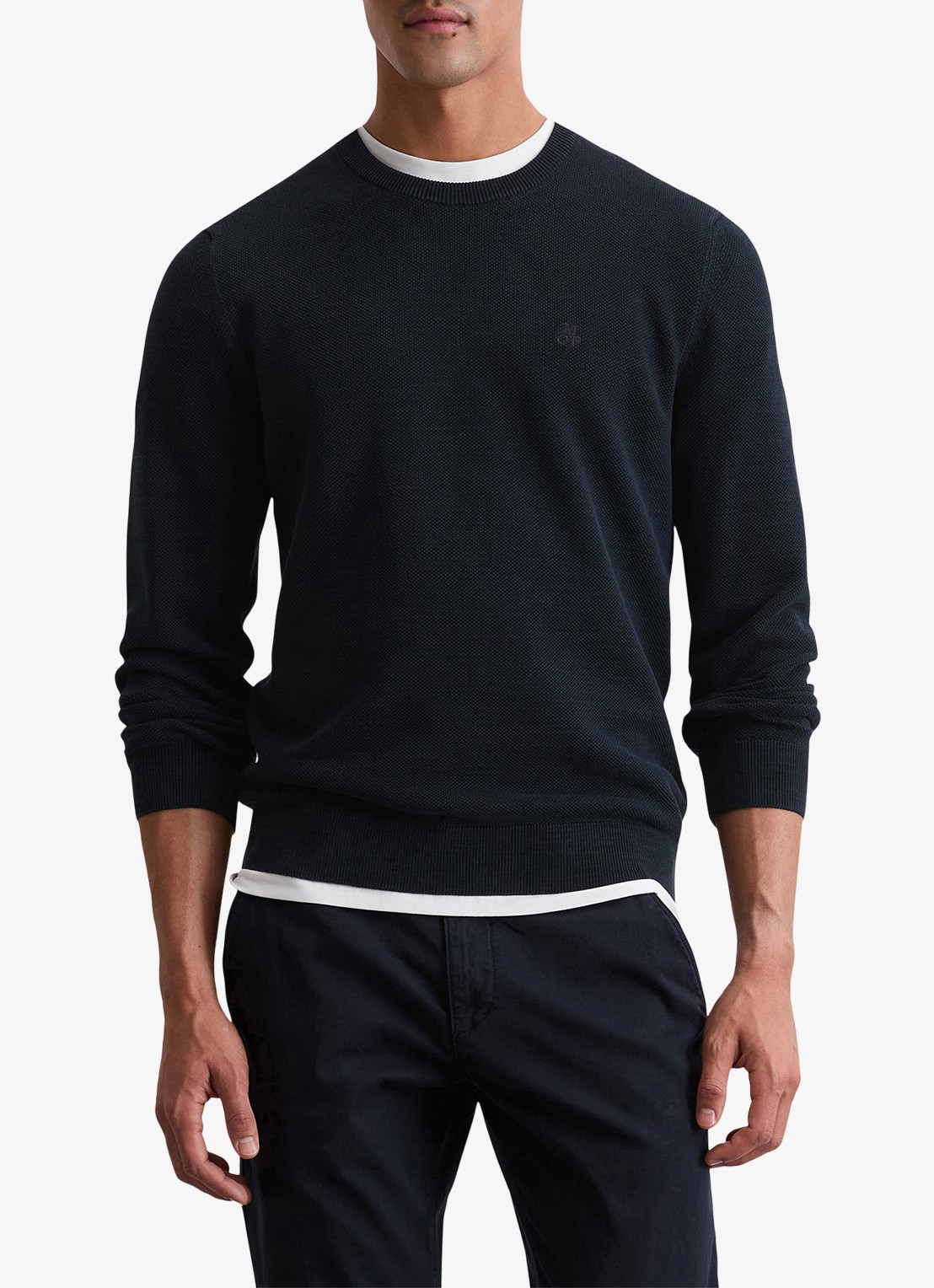 Marc O'Polo Fijngebreide pullover van katoen - detail donkerblauw