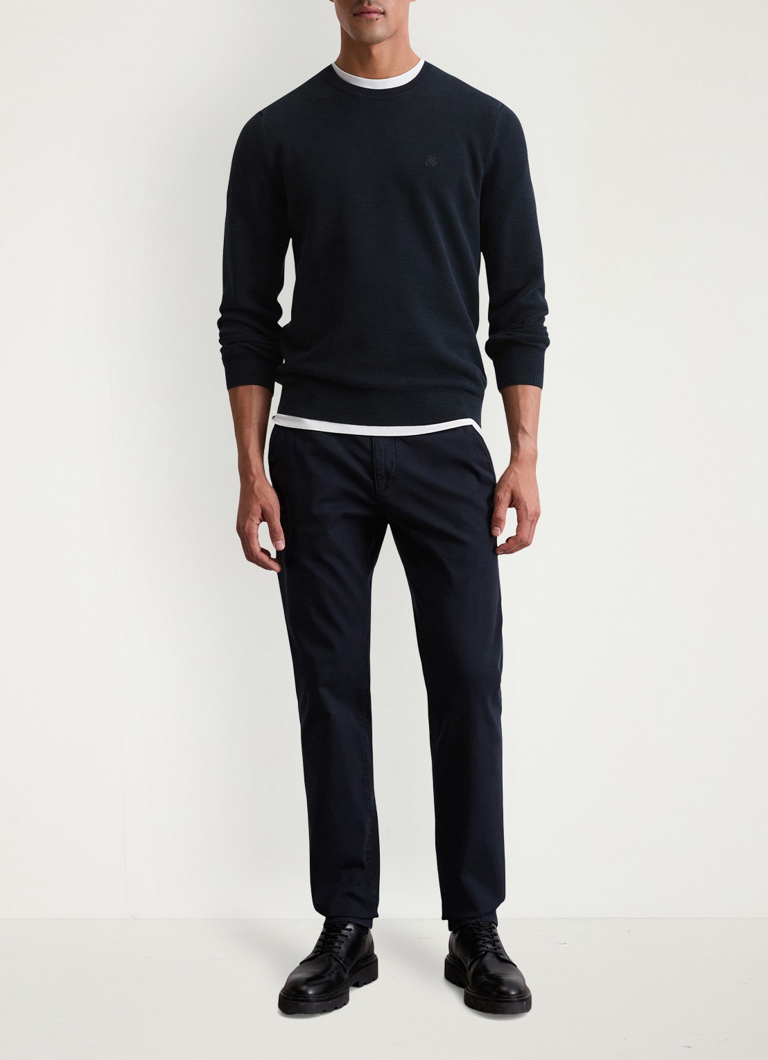 Marc O'Polo Fijngebreide pullover van katoen - voorkant 5 donkerblauw