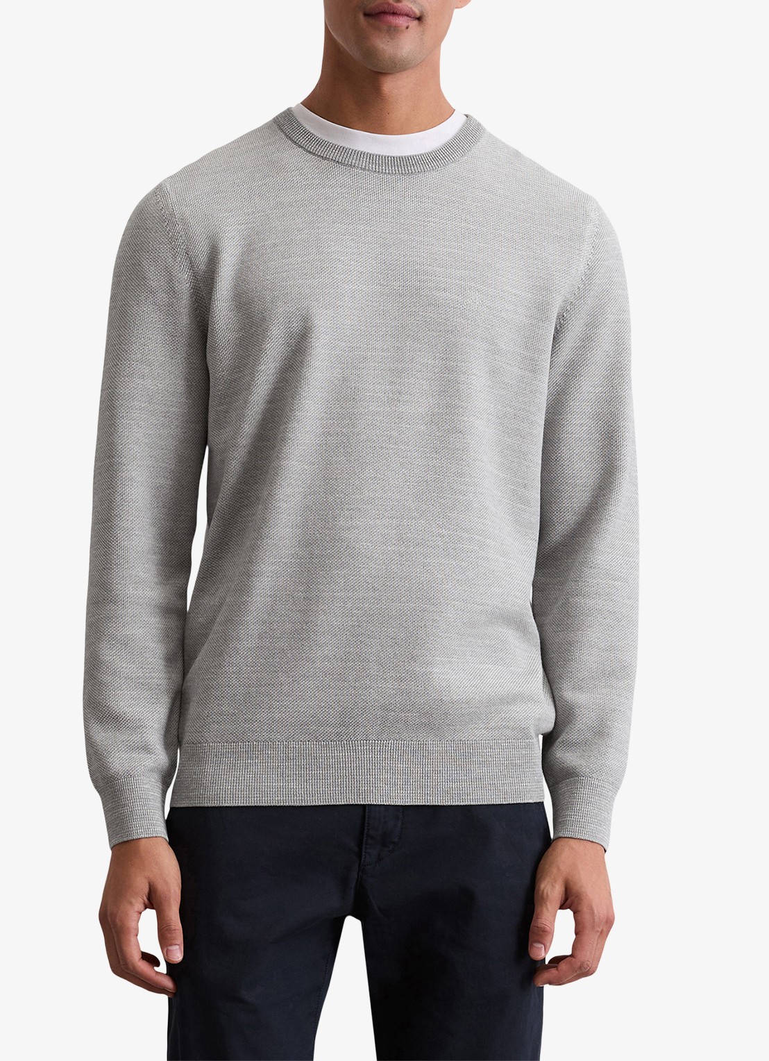 Marc O'Polo Fijngebreide pullover van katoen - detail 2 lichtgrijs