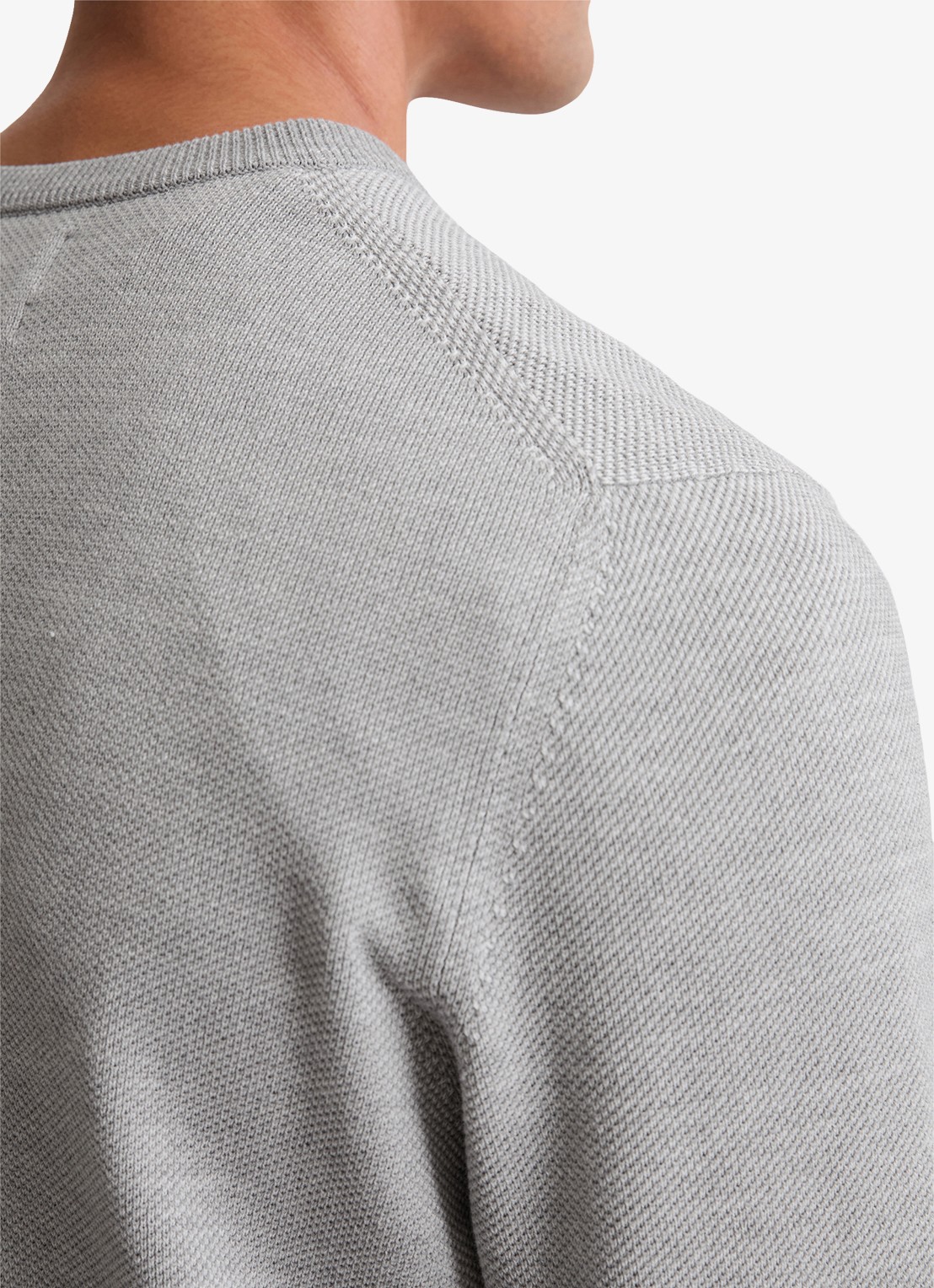 Marc O'Polo Fijngebreide pullover van katoen - detail 3 lichtgrijs