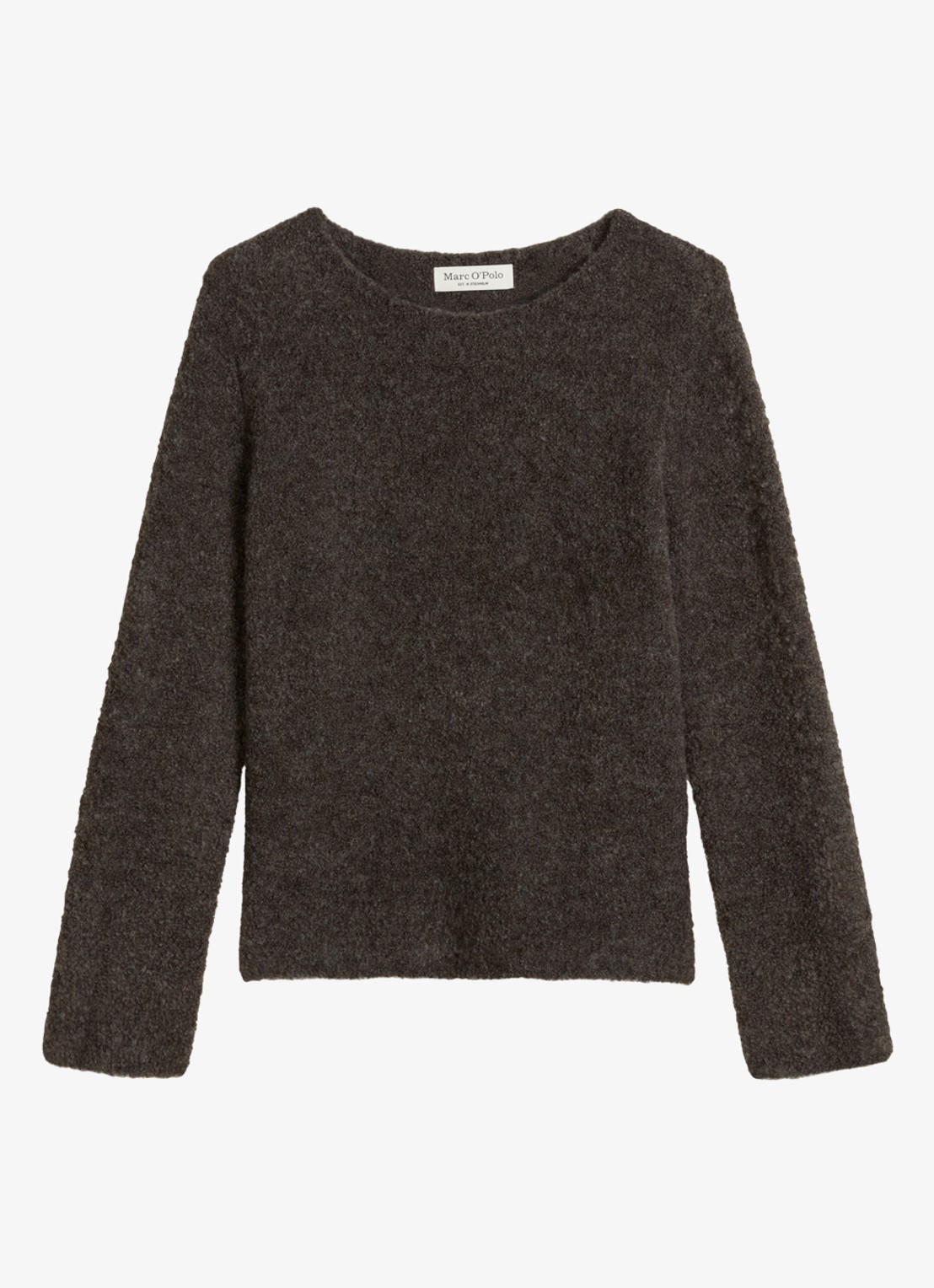 Marc O'Polo Fijngebreide trui in alpaca wolblend  - voorkant 4 donkerbruin