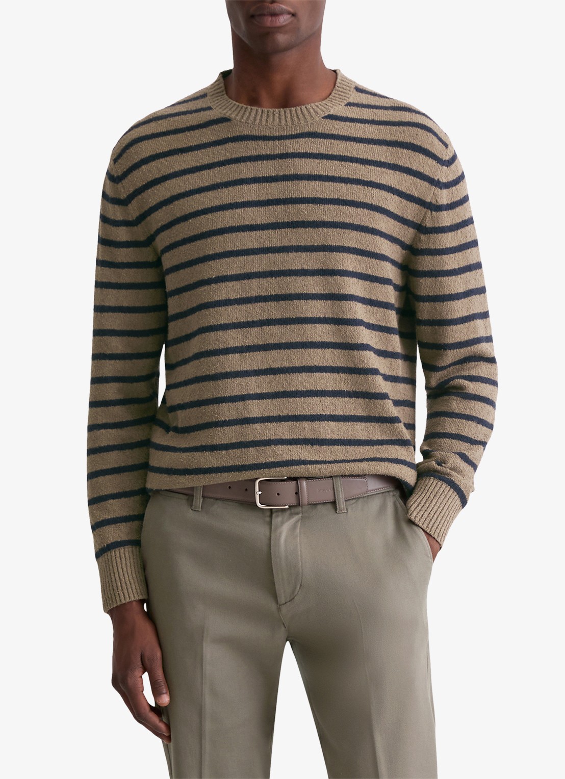 Marc O'Polo Fijngebreide trui in katoenblend - detail 3 khaki