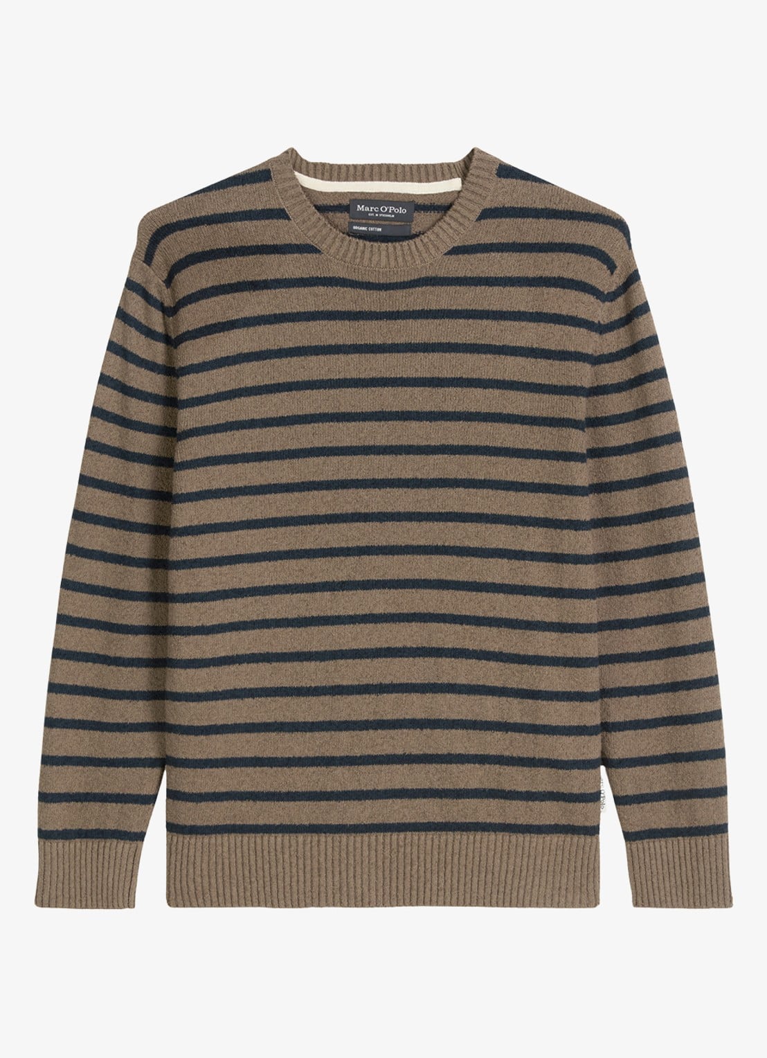 Marc O'Polo Fijngebreide trui in katoenblend - voorkant khaki