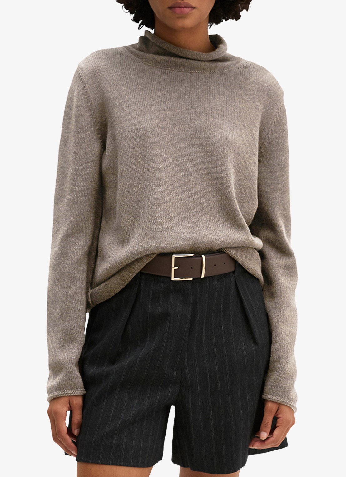 Marc O'Polo Fijngebreide trui in wolblend met col - detail 3 beige