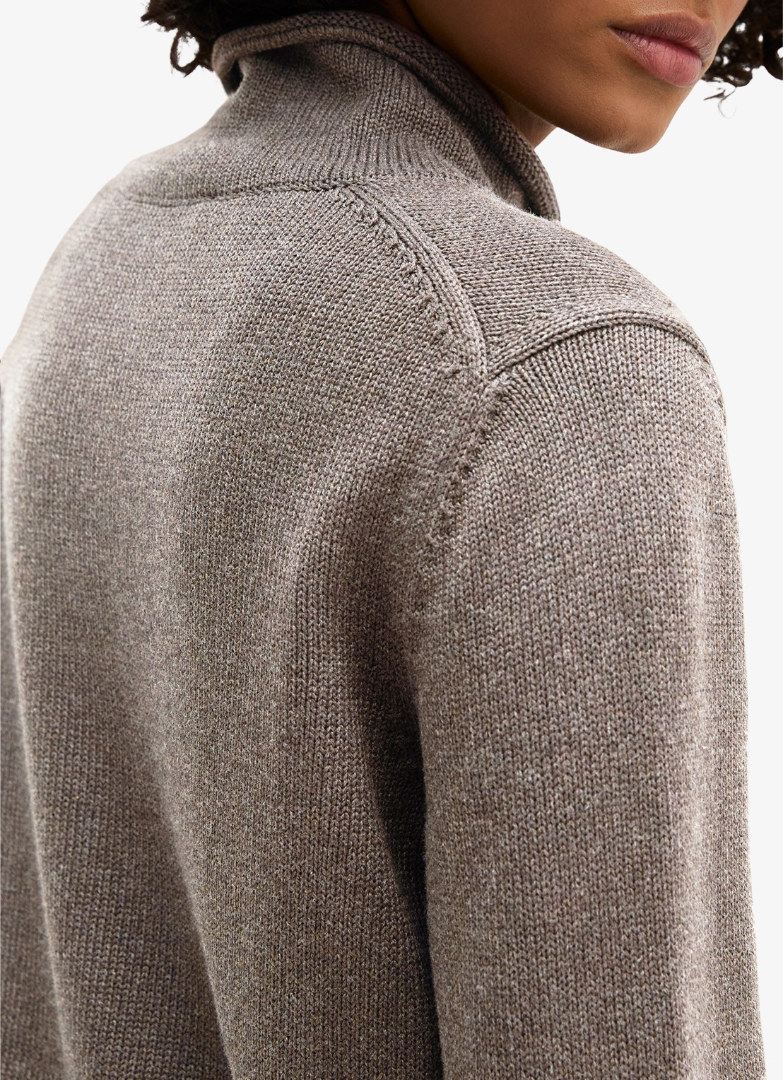 Marc O'Polo Fijngebreide trui in wolblend met col - detail 4 beige