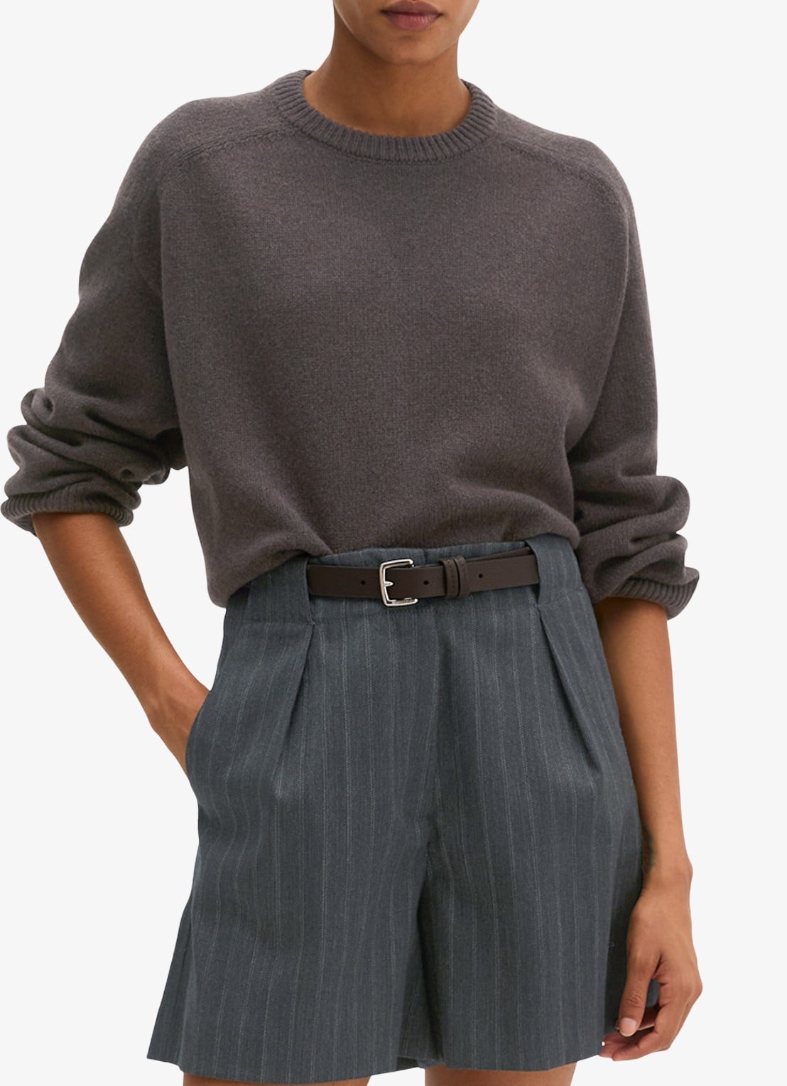 Marc O'Polo Fijngebreide trui in wolblend - detail 3 bruin