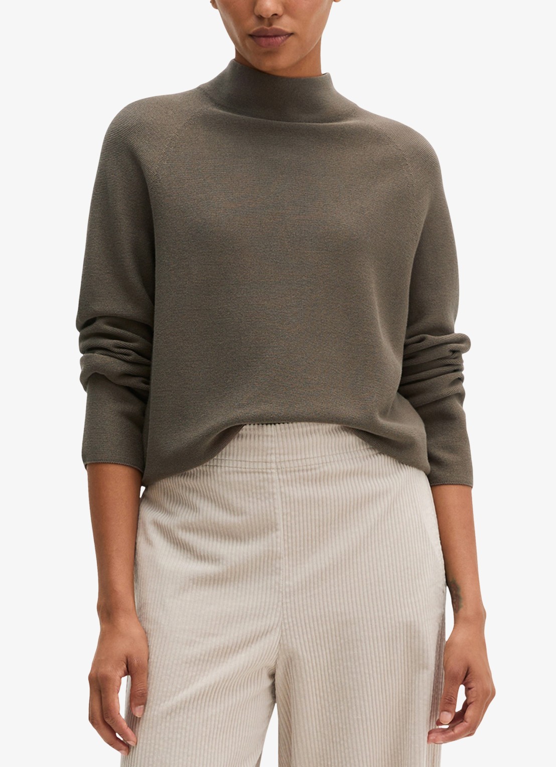 Marc O'Polo Fijngebreide trui met col - detail taupe