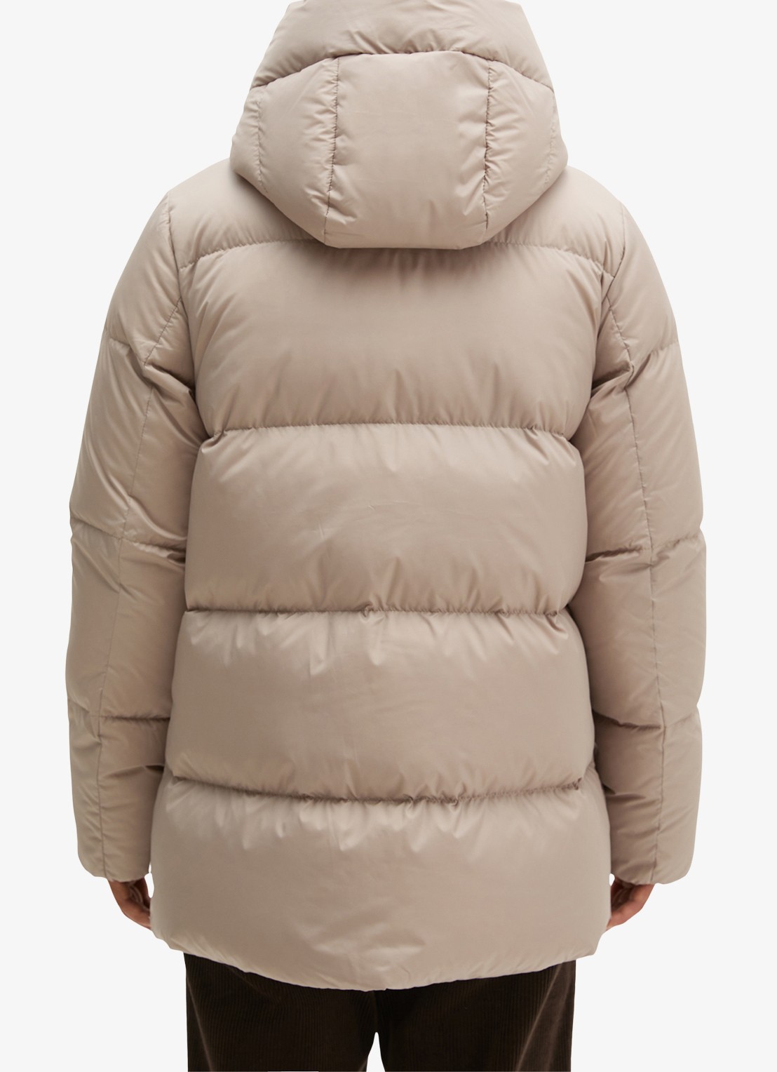Marc O'Polo Gewatteerde jas met capuchon en ritszakken - achterkant 5 earthy taupe / taupe