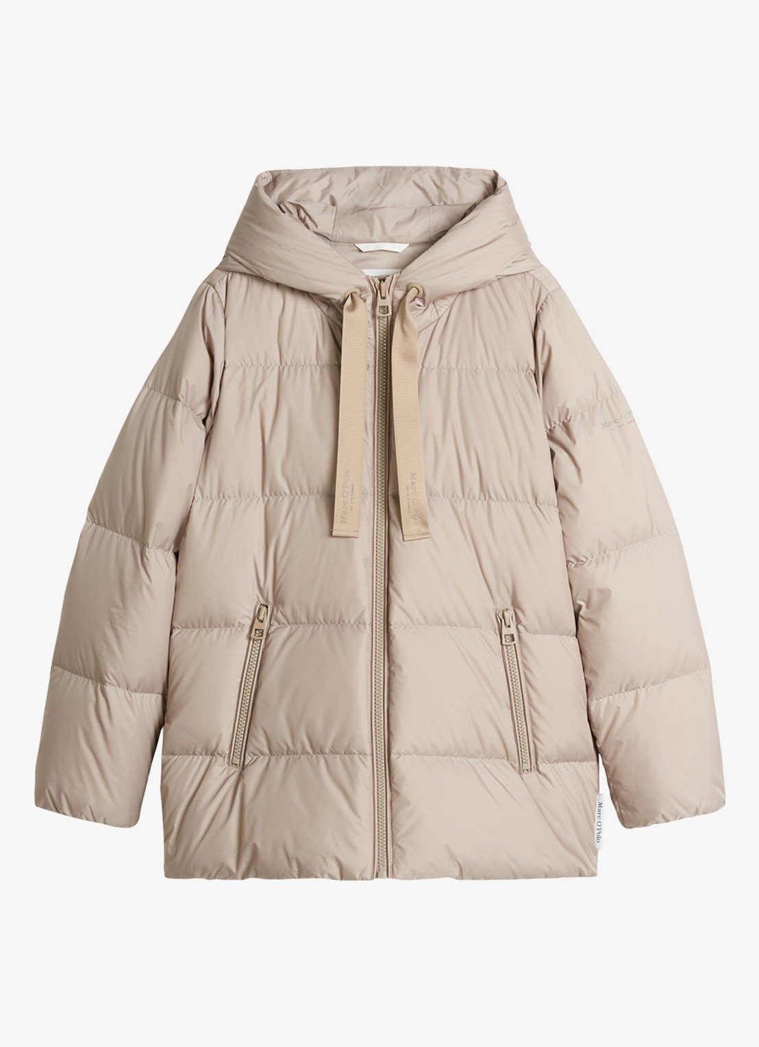Marc O'Polo Gewatteerde jas met capuchon en ritszakken - voorkant earthy taupe / taupe