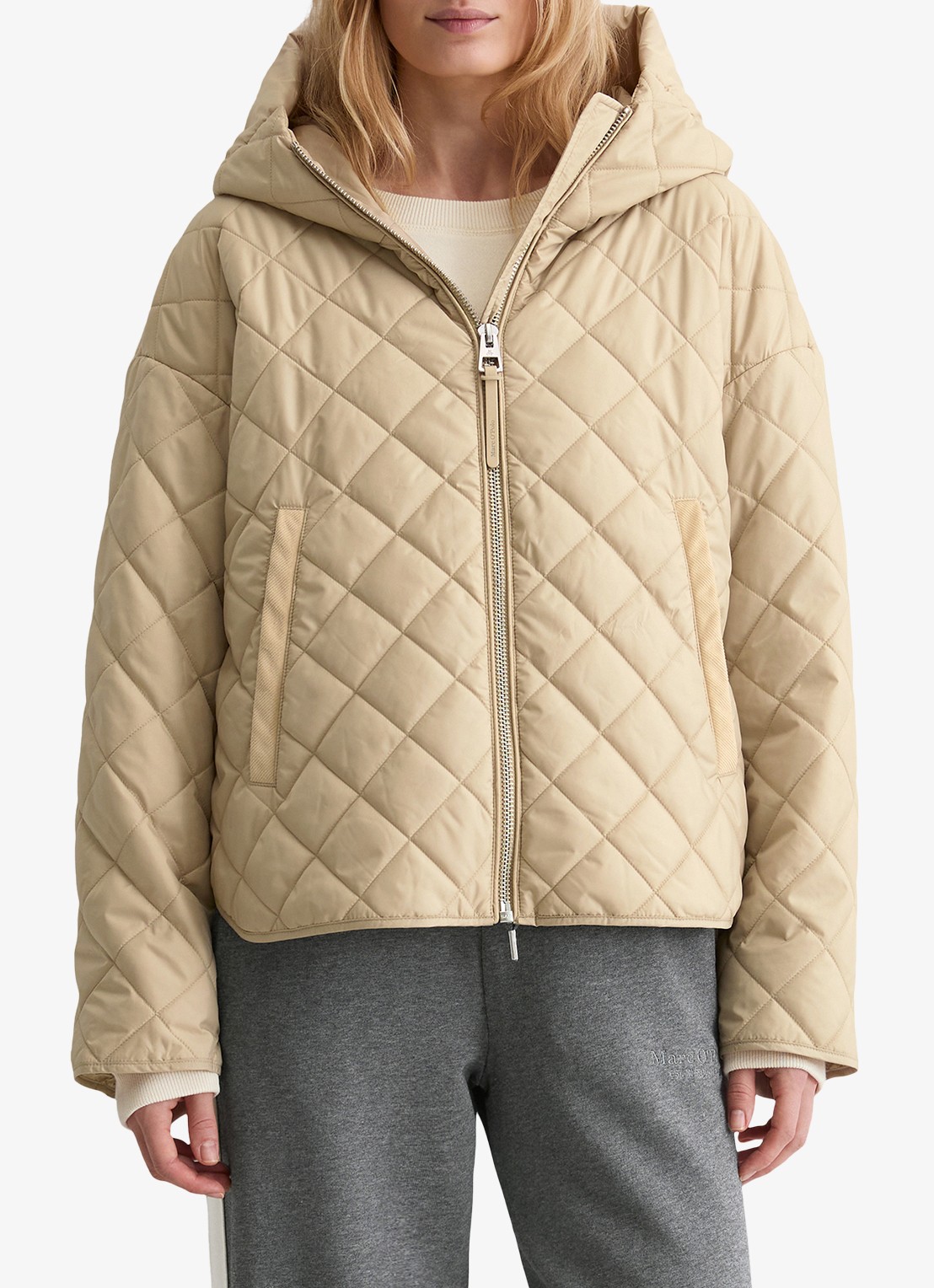 Marc O'Polo Gewatteerde jas met ruitdessin - detail 4 beige