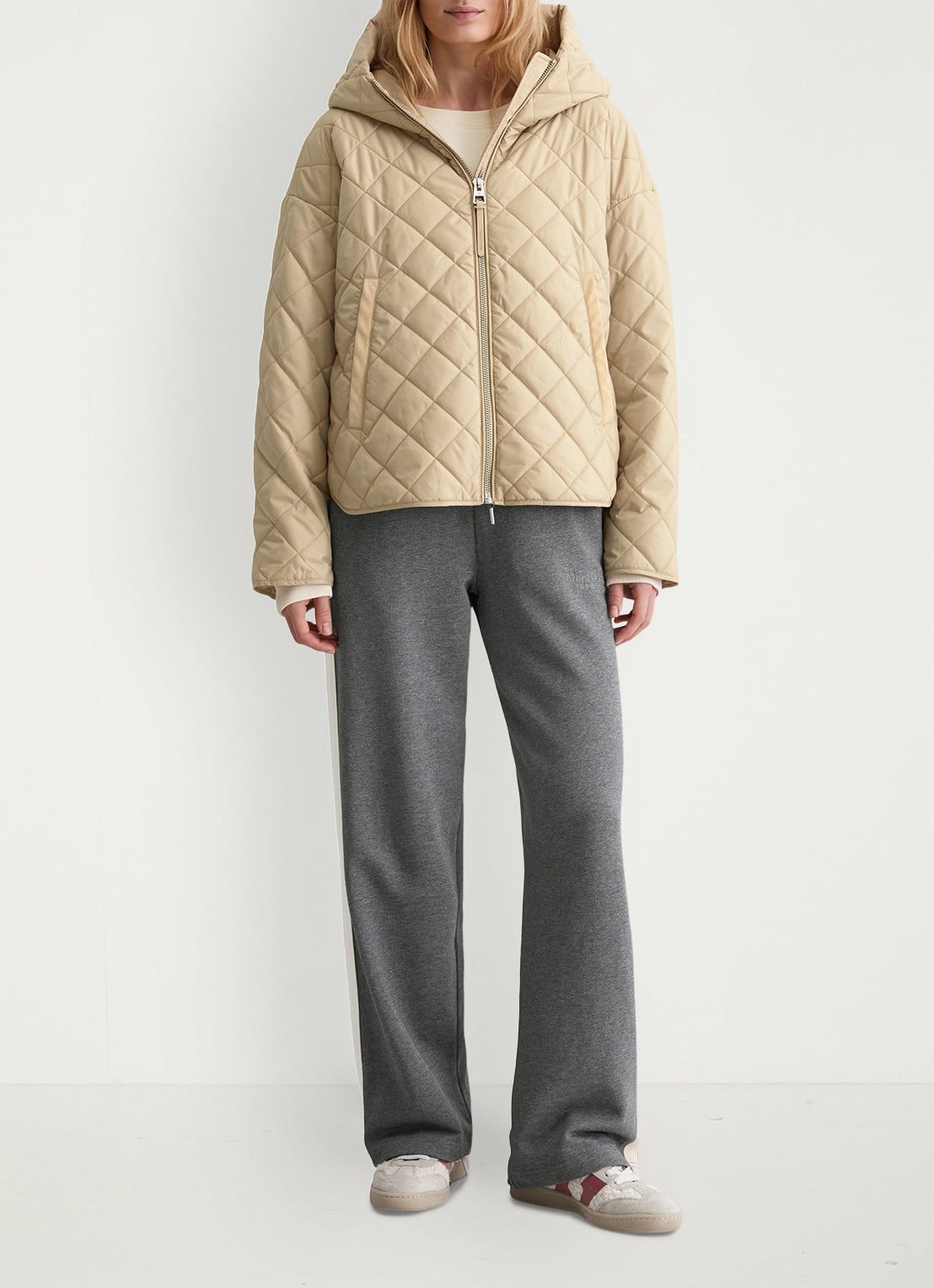 Marc O'Polo Gewatteerde jas met ruitdessin - voorkant 3 beige