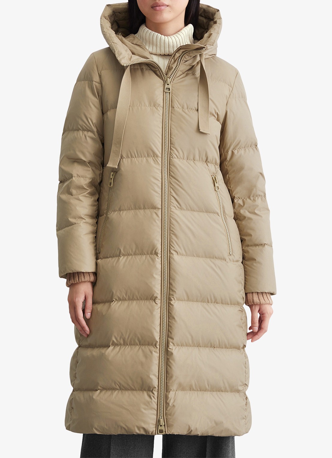 Marc O'Polo Gewatteerde parka met donsvulling en trekkoord - voorkant 4 beige