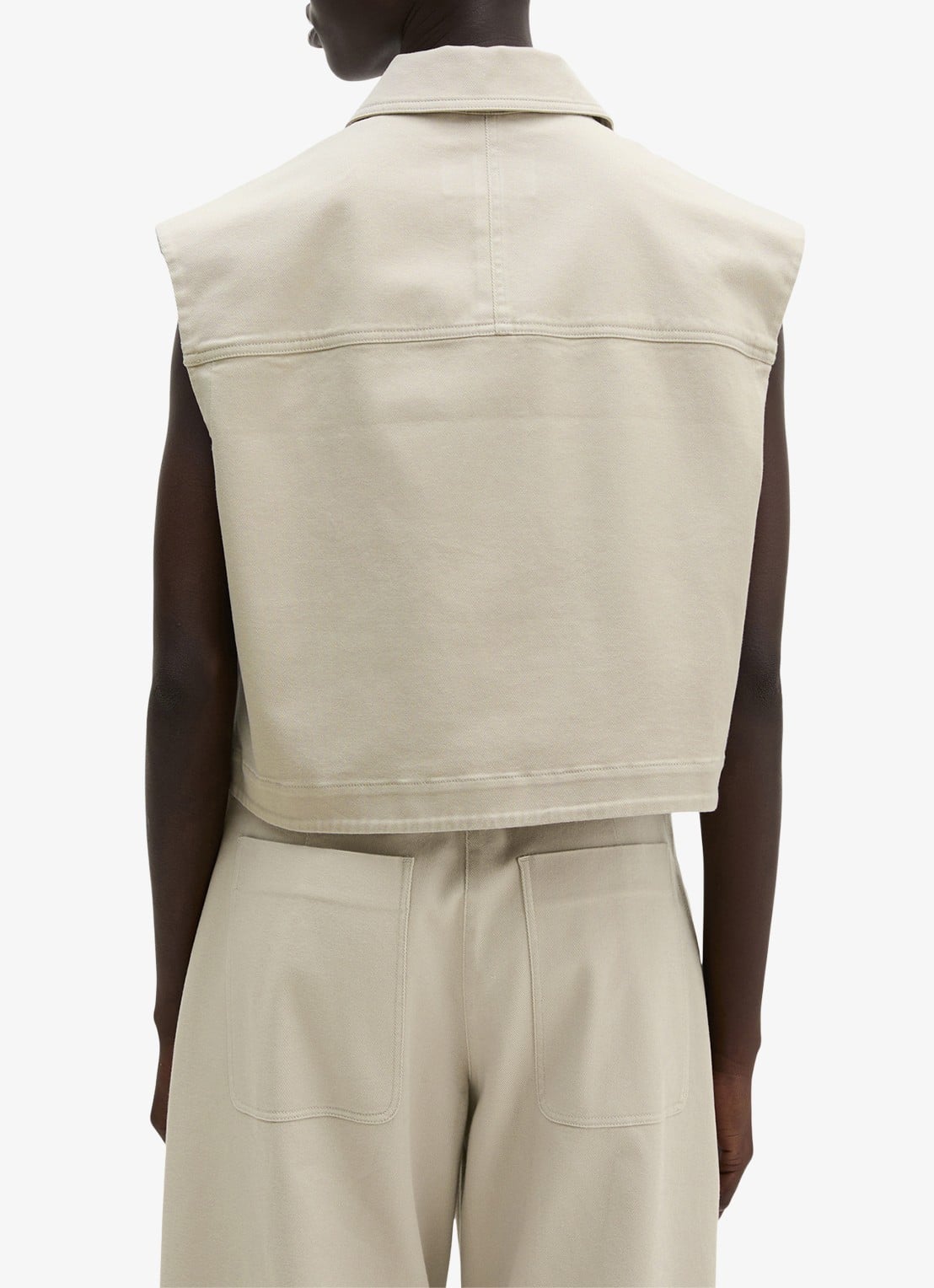 Marc O'Polo Gilet van denim met borstzak - achterkant linen beige / grijs