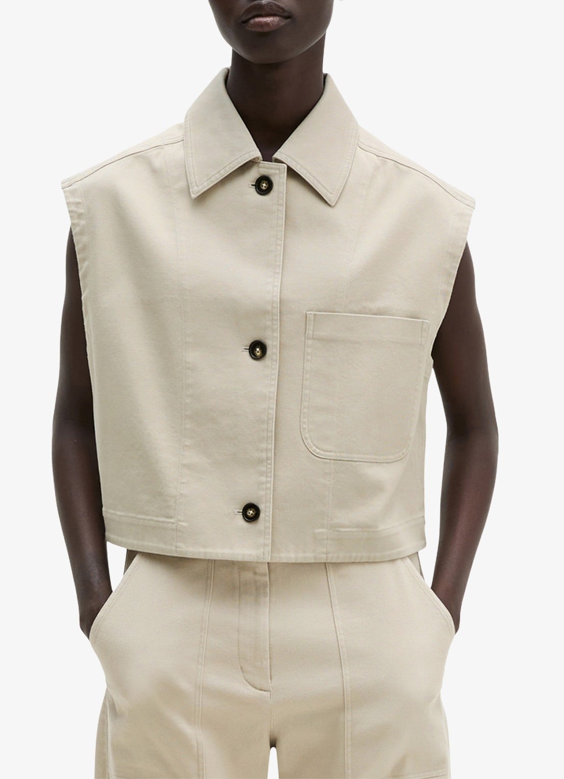 Marc O'Polo Gilet van denim met borstzak - detail 4 linen beige / grijs