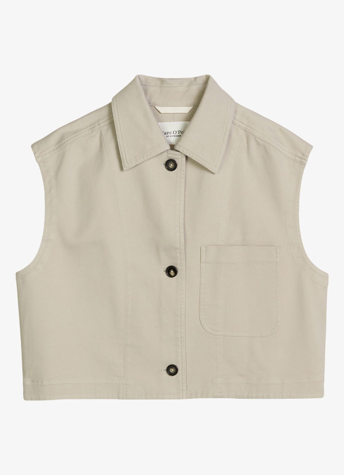 Marc O'Polo Gilet van denim met borstzak - voorkant 2 linen beige / grijs