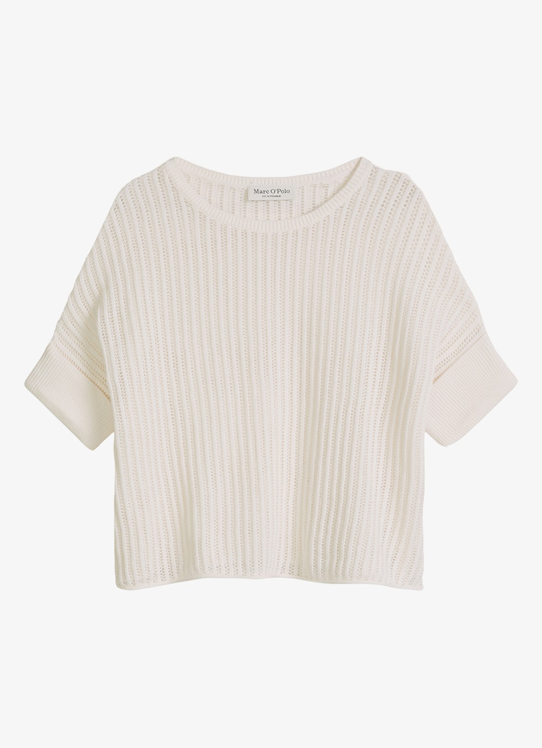 Marc O'Polo Grofgebreid trui in linnenblend met ribstructuur - voorkant white cotton-1180 / wit