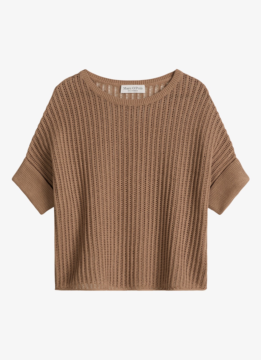 Marc O'Polo Grofgebreid trui in linnenblend met ribstructuur - voorkant burnt brown-1972 / bruin