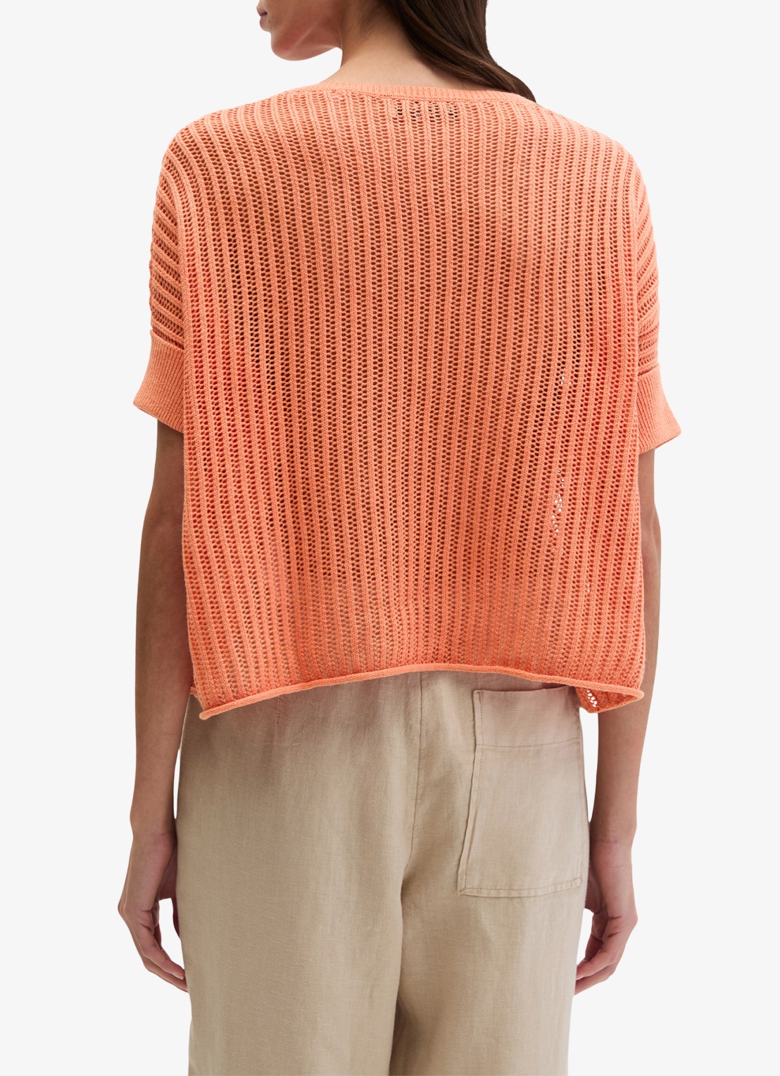 Marc O'Polo Grofgebreid trui in linnenblend met ribstructuur - achterkant 3 warm orange-9326 / oranje