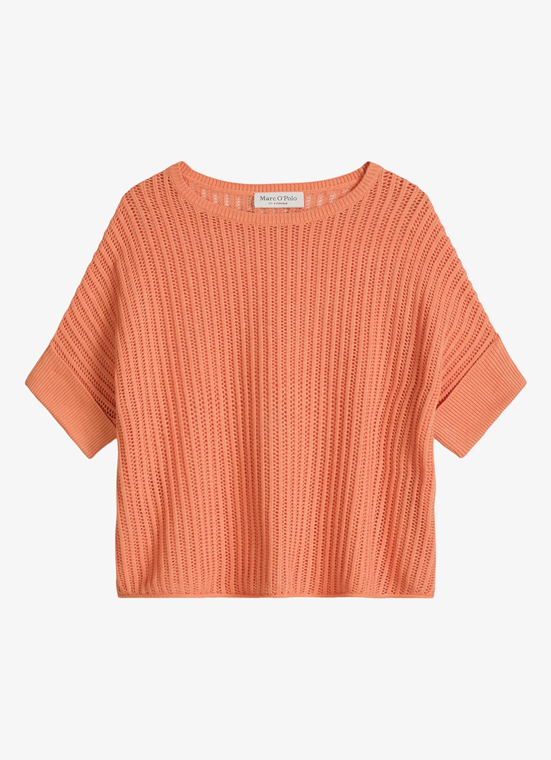 Marc O'Polo Grofgebreid trui in linnenblend met ribstructuur - voorkant warm orange-9326 / oranje