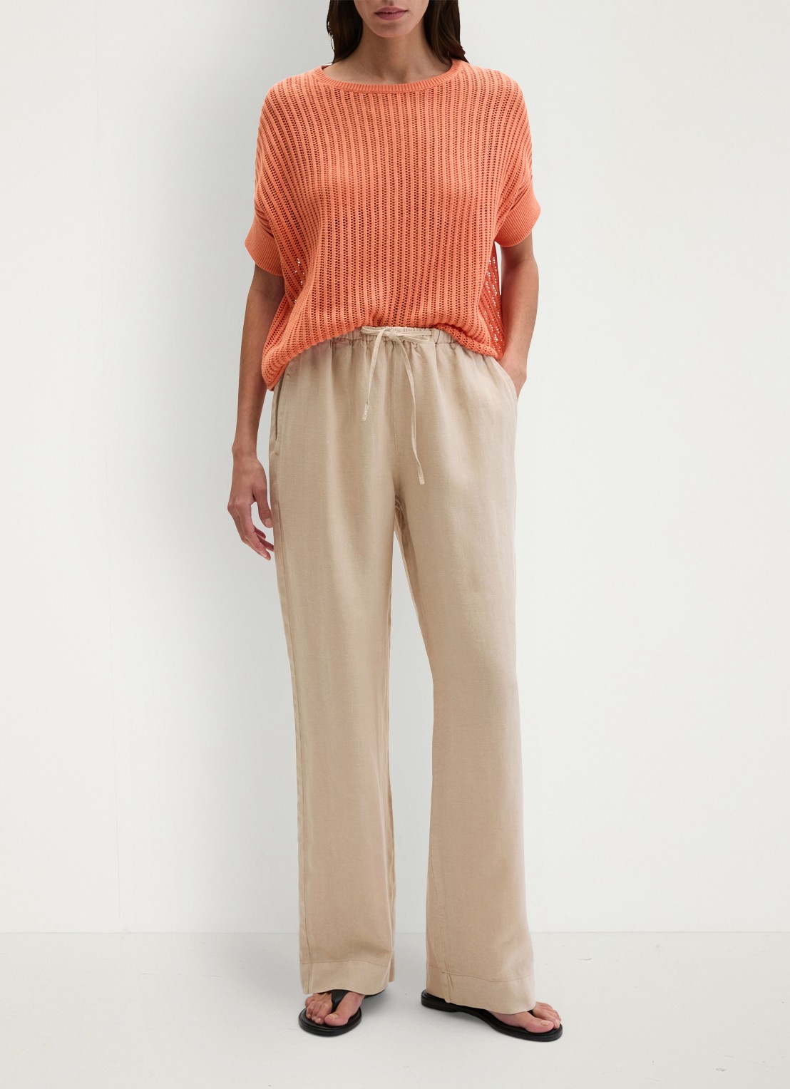 Marc O'Polo Grofgebreid trui in linnenblend met ribstructuur - voorkant 2 warm orange-9326 / oranje