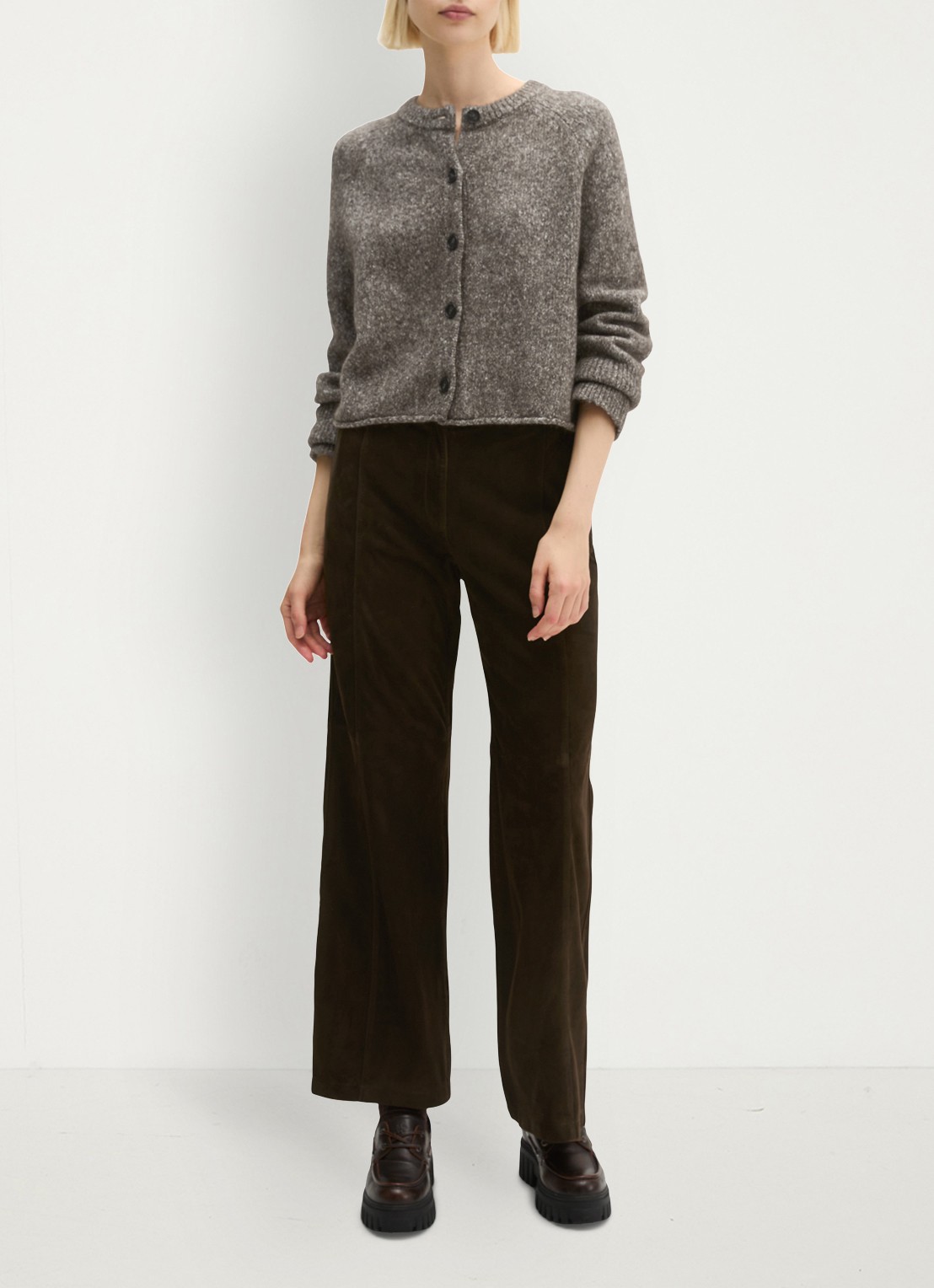 Marc O'Polo Grofgebreid vest in alpaca wolblend - voorkant 5 dark brown multi / bruin