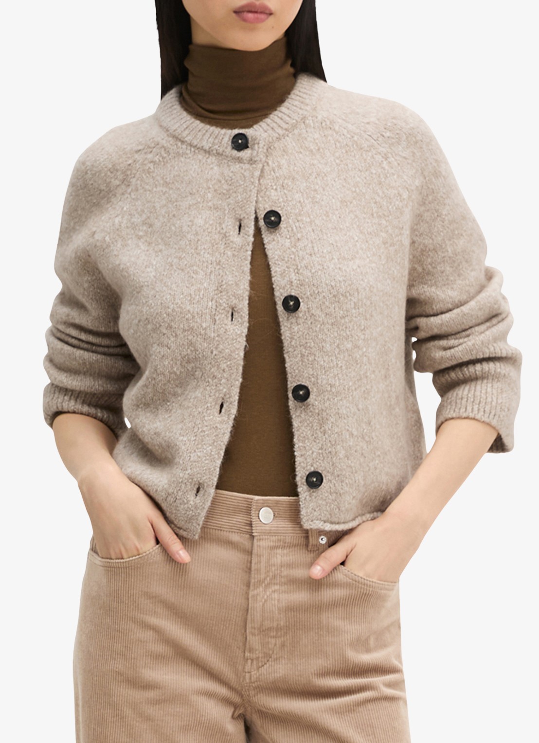 Marc O'Polo Grofgebreid vest in alpaca wolblend - detail light brown multi / lichtbruin