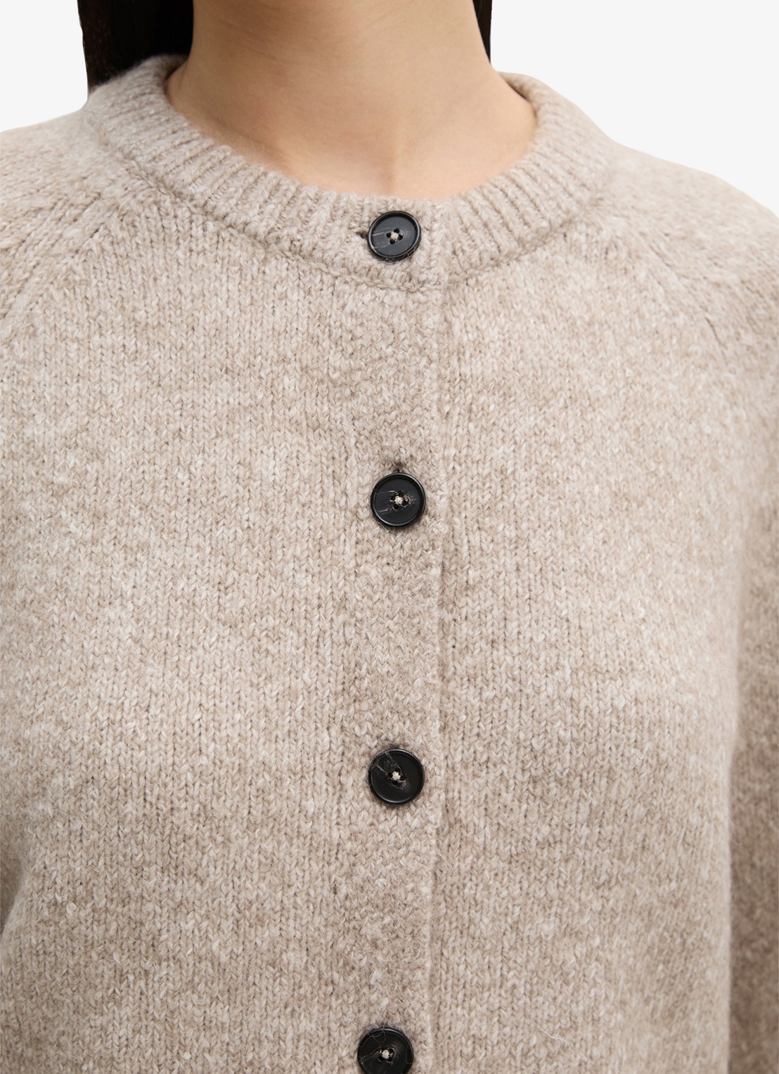 Marc O'Polo Grofgebreid vest in alpaca wolblend - detail 2 light brown multi / lichtbruin